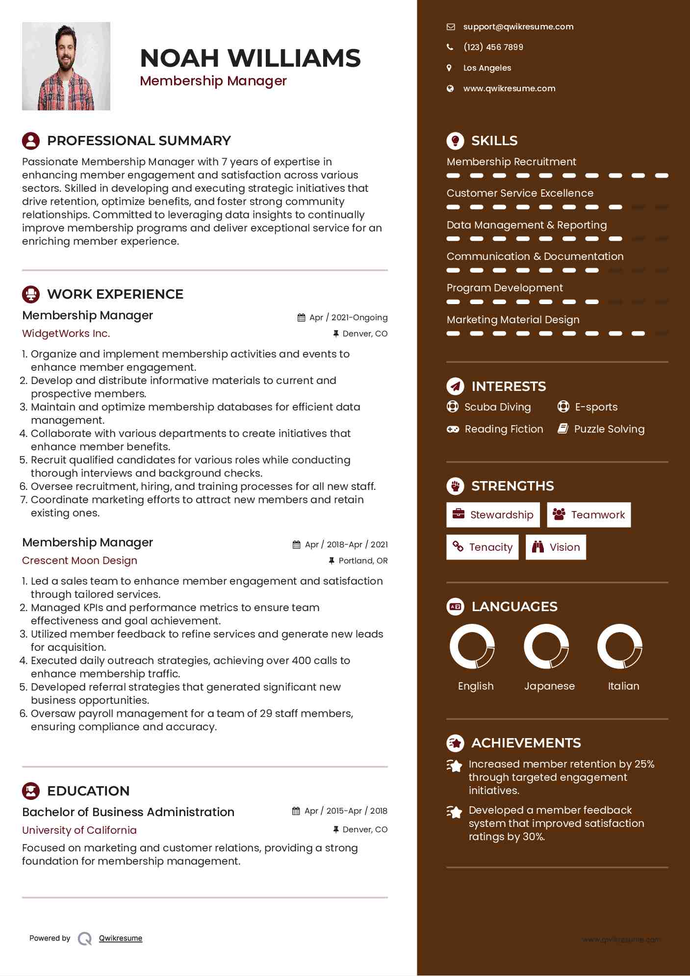 Membership Manager Resume Template