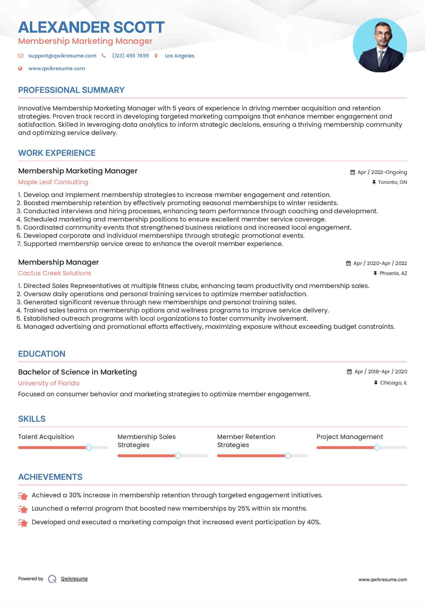 Membership Marketing Manager Resume Example