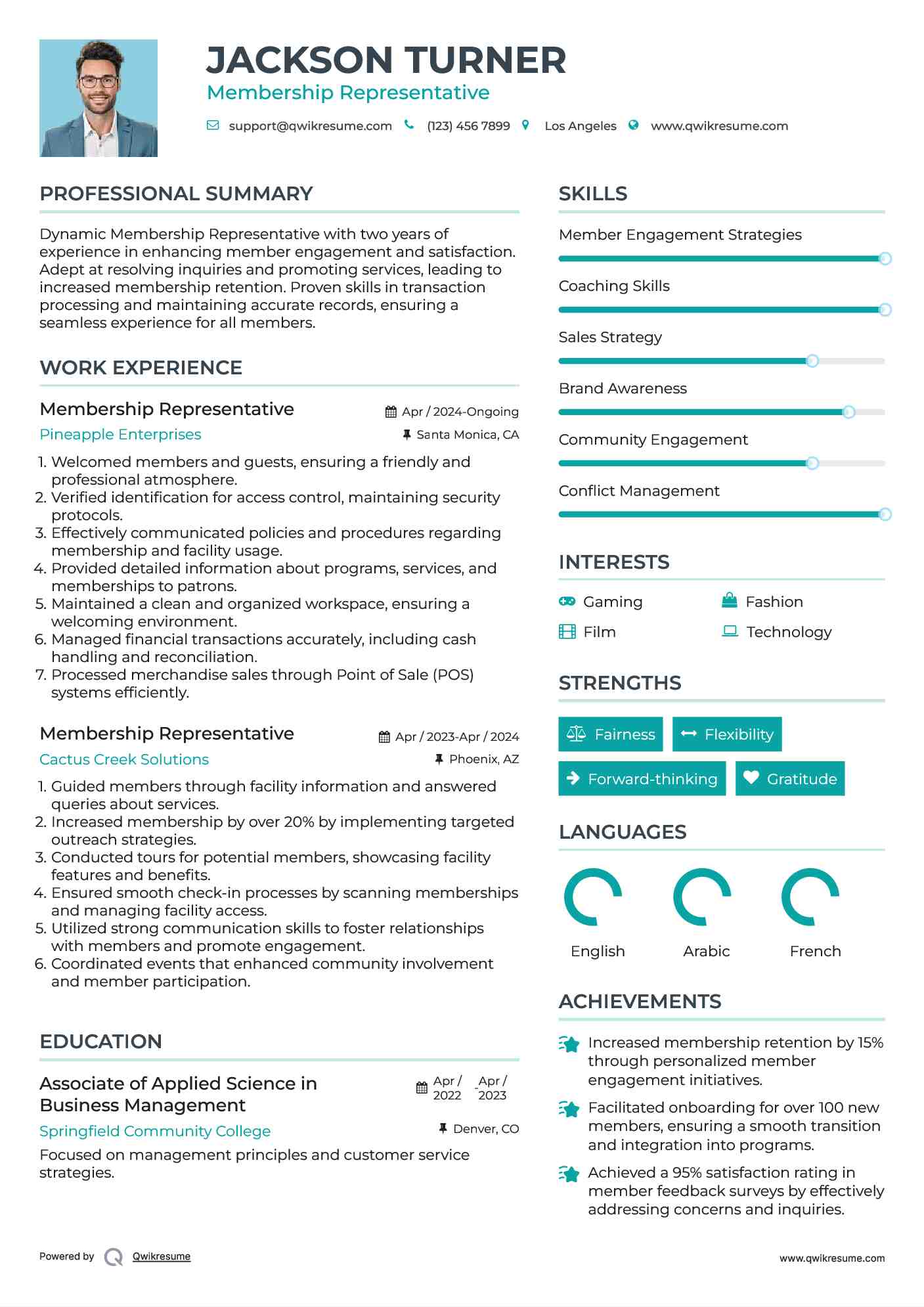 Membership Representative Resume Example