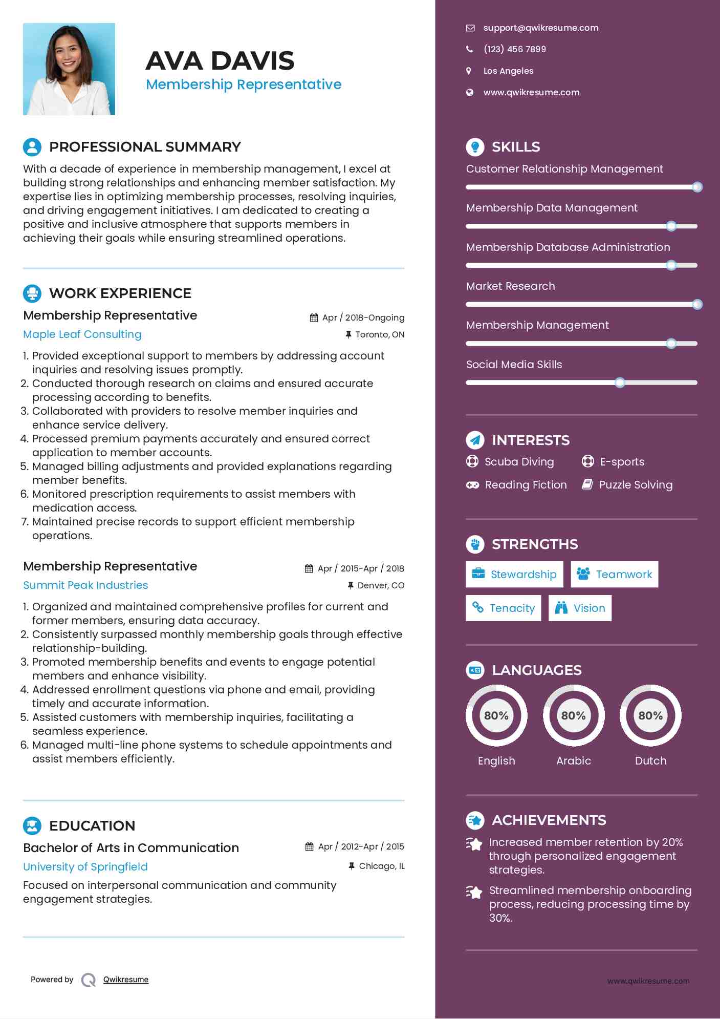 Membership Representative Resume Model