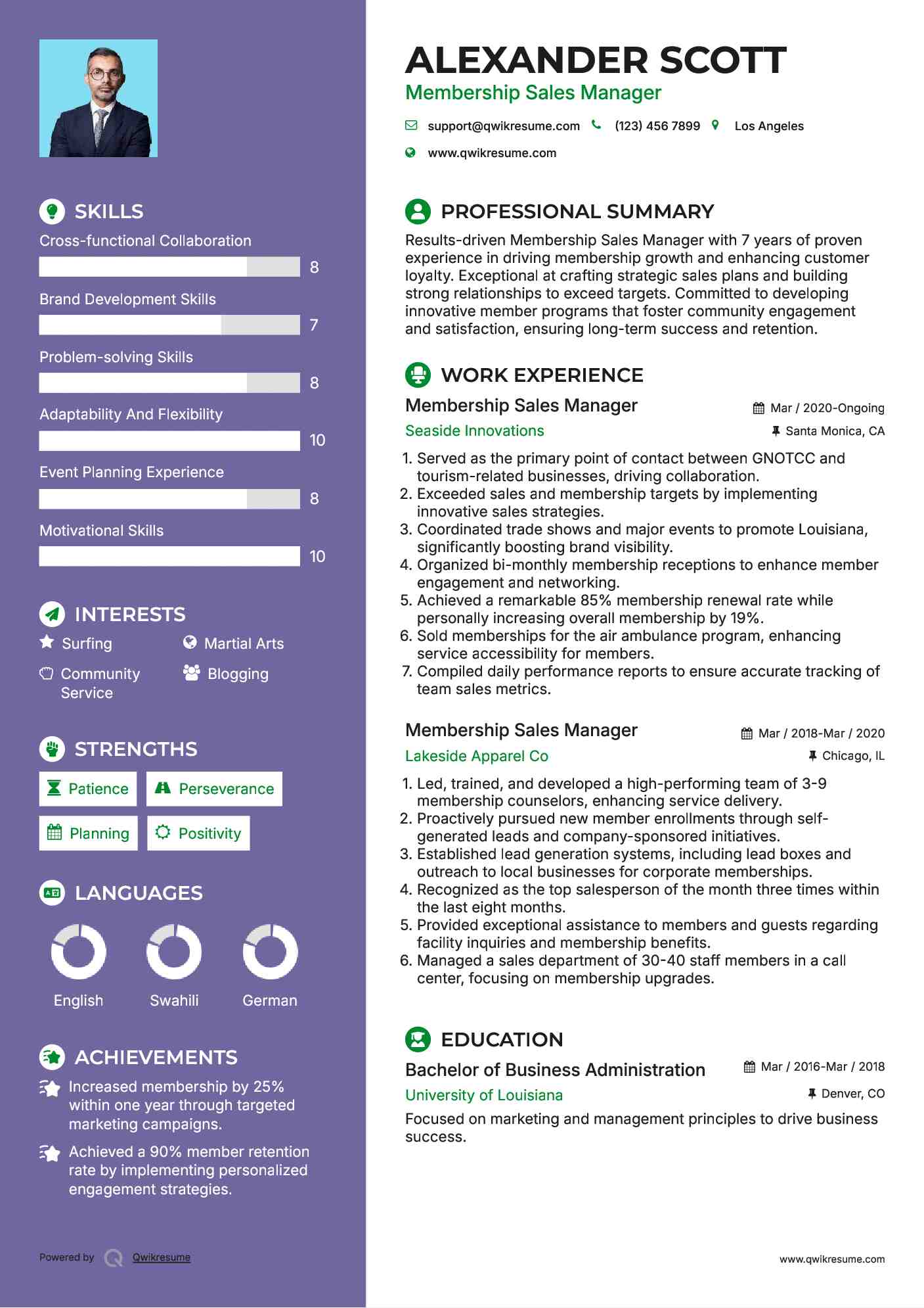 Membership Sales Manager Resume Format
