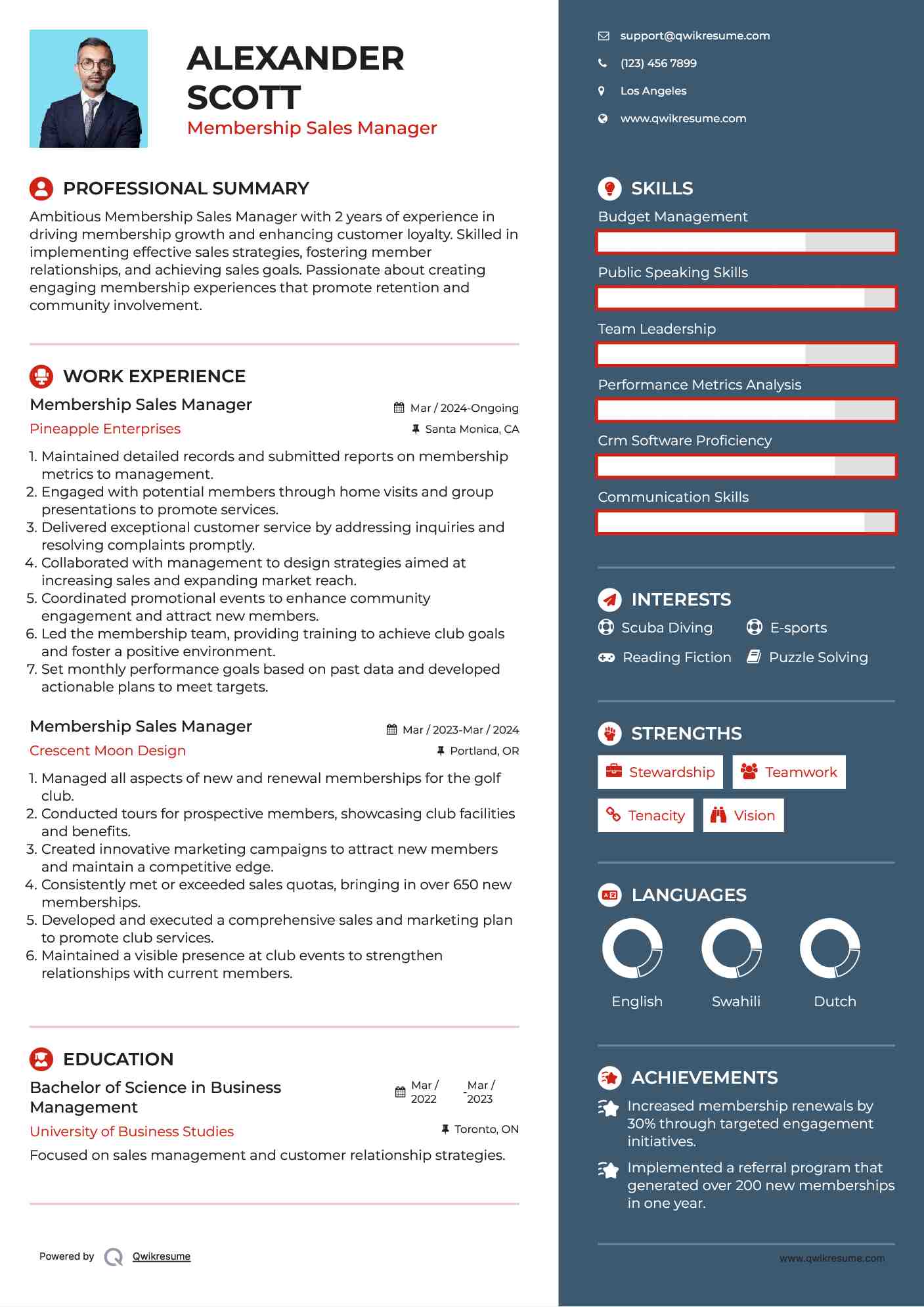 Membership Sales Manager Resume Format