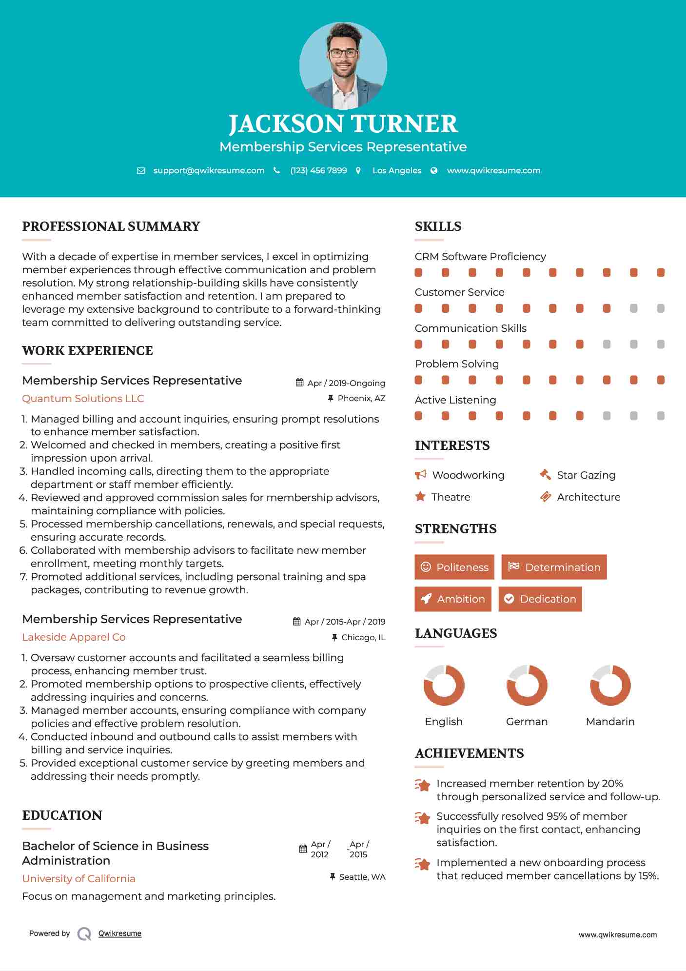 Membership Services Representative Resume Example