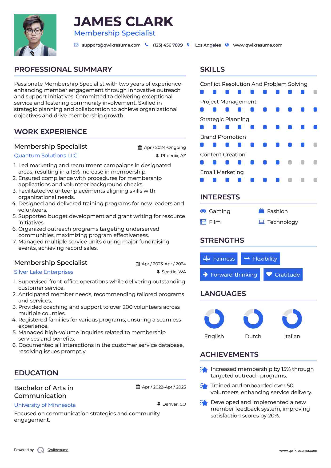 Membership Specialist Resume Sample