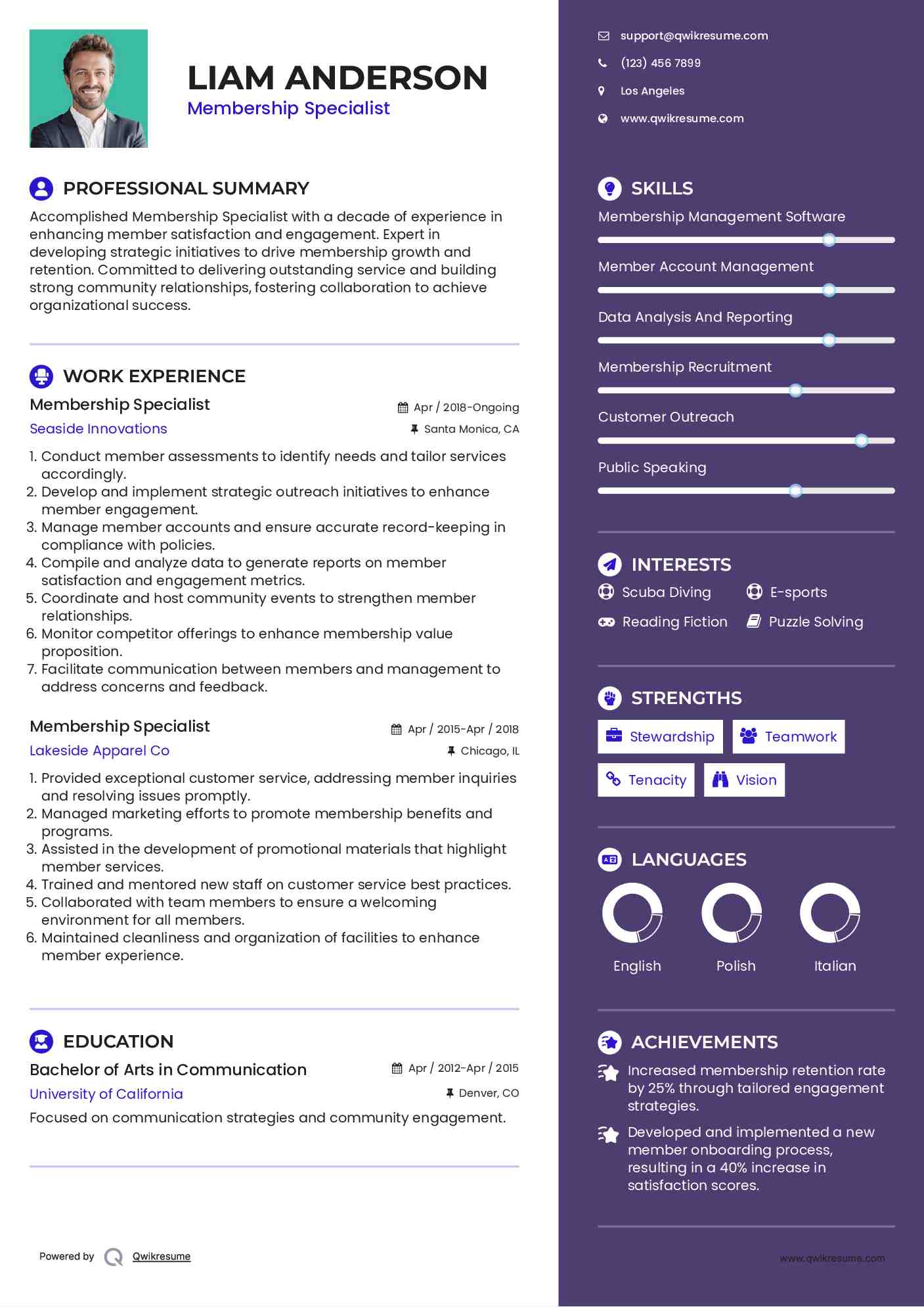 Membership Specialist Resume Example