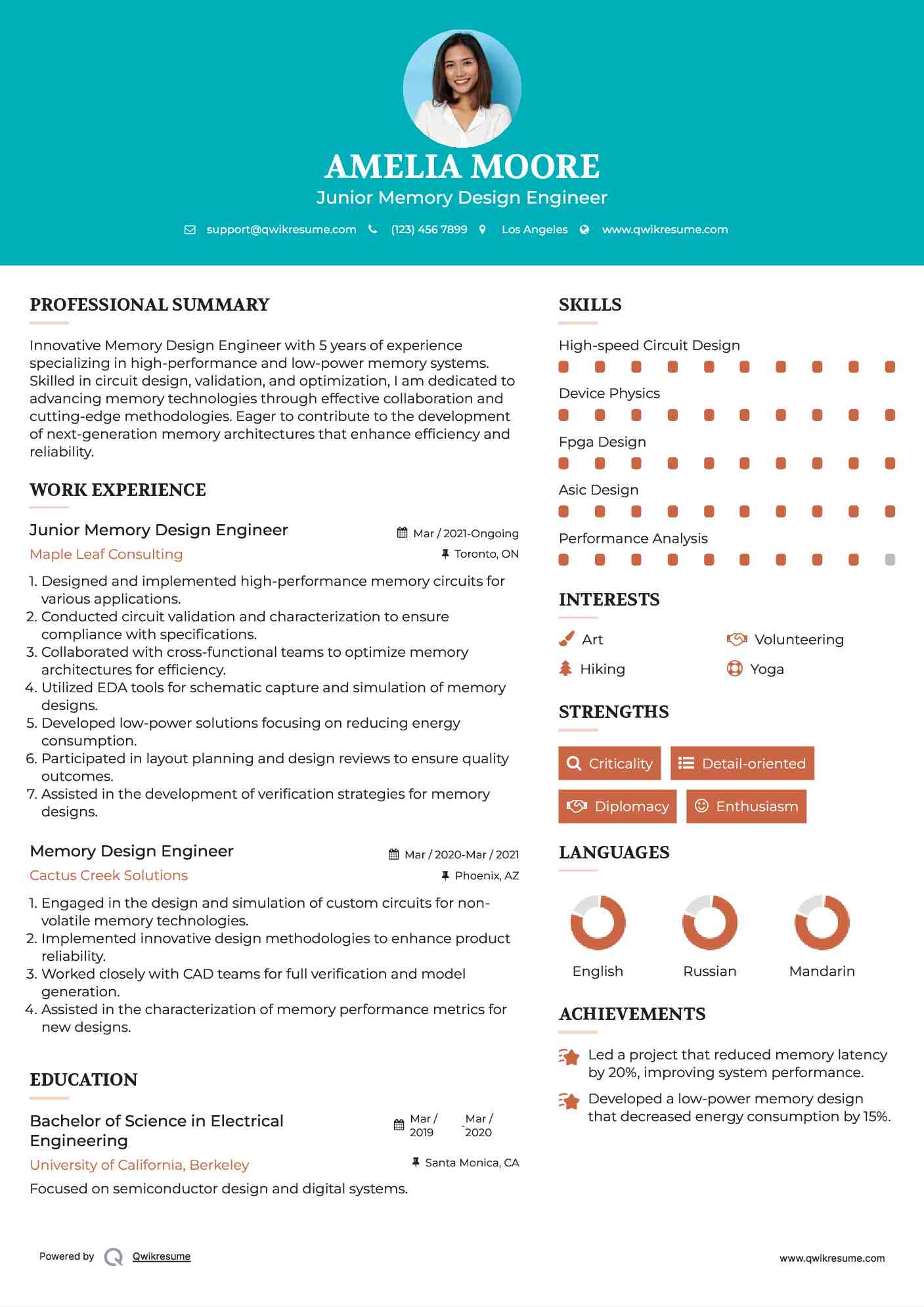 Junior Memory Design Engineer Resume Model