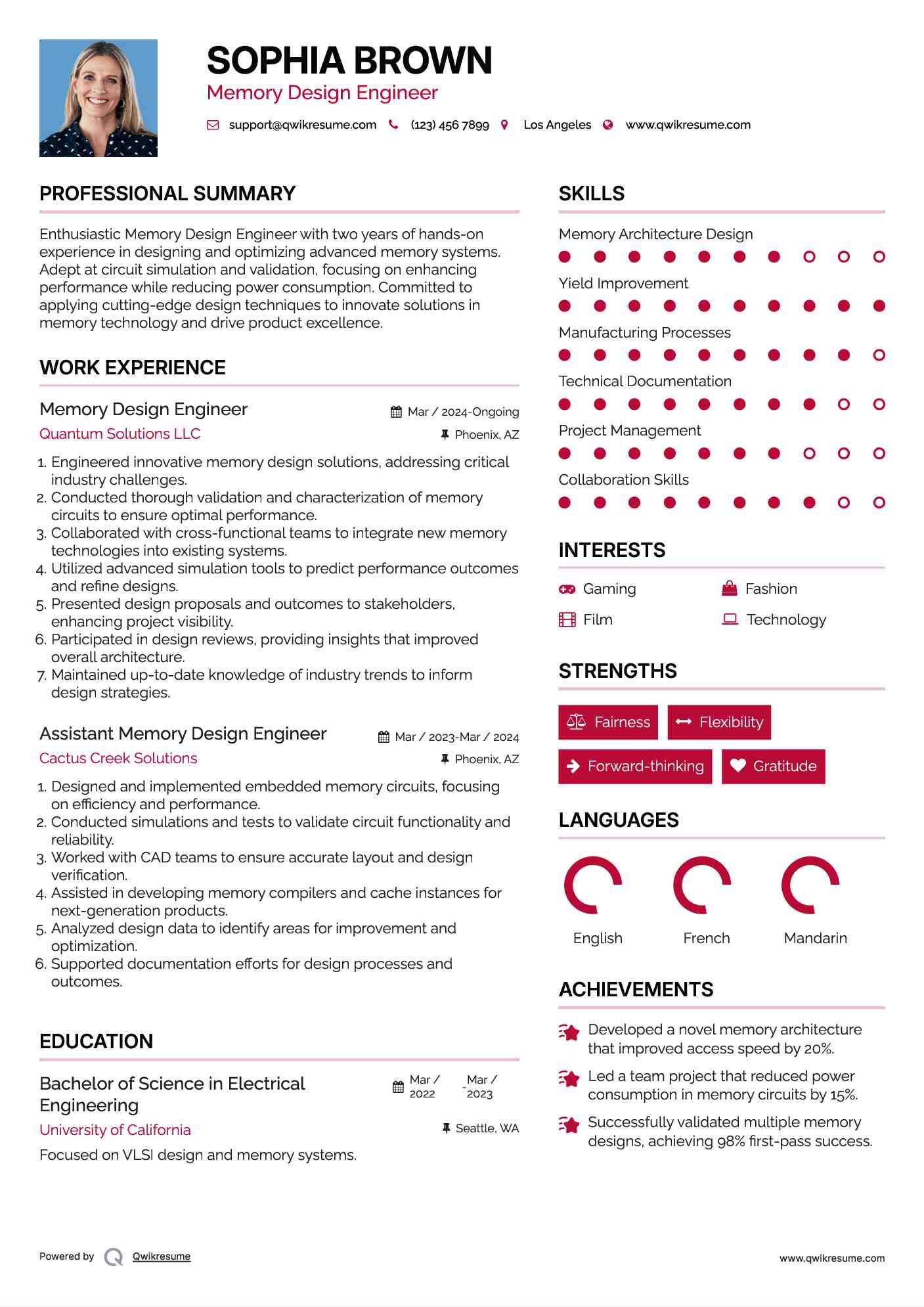 Memory Design Engineer Resume Model