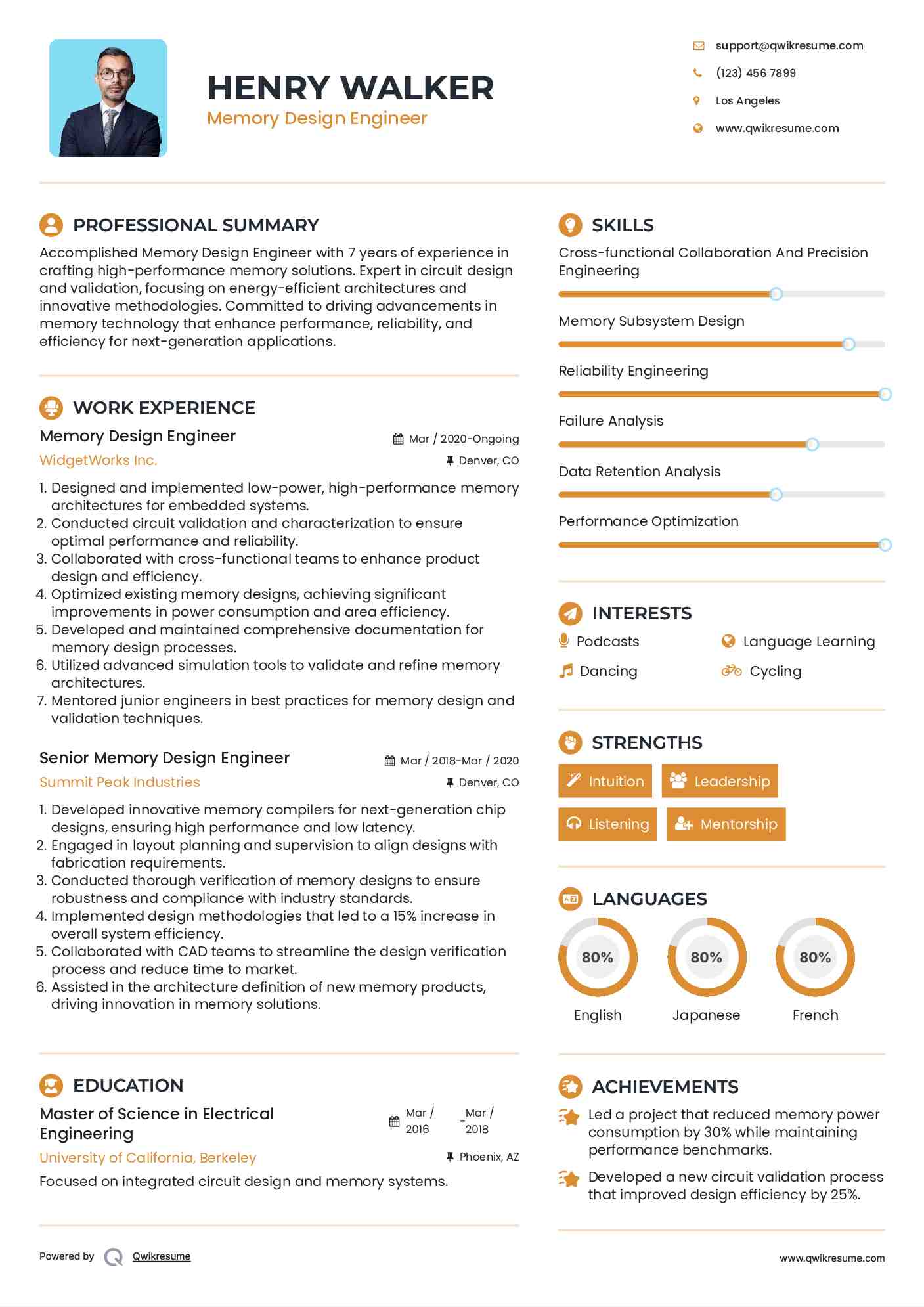 Memory Design Engineer Resume Sample