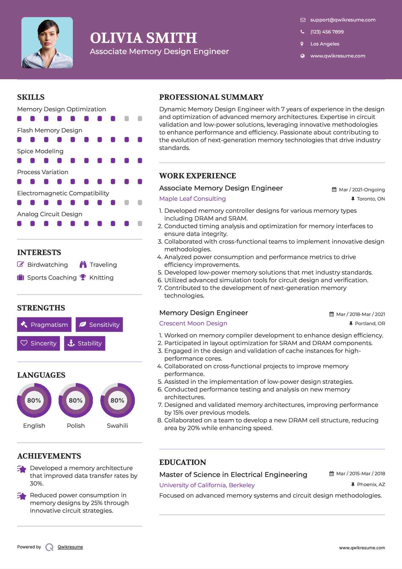 Associate Memory Design Engineer Resume Model