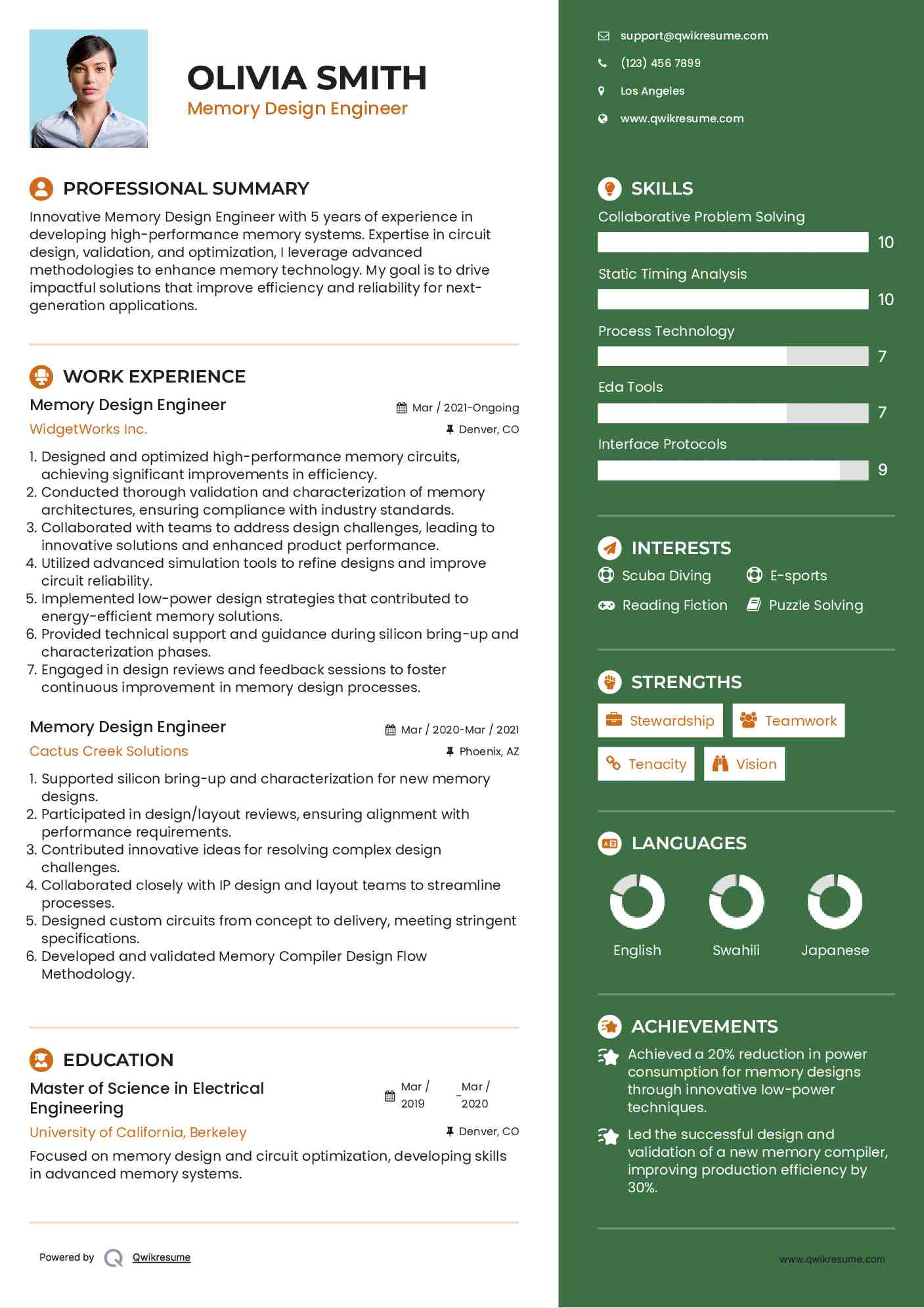 Memory Design Engineer Resume Format