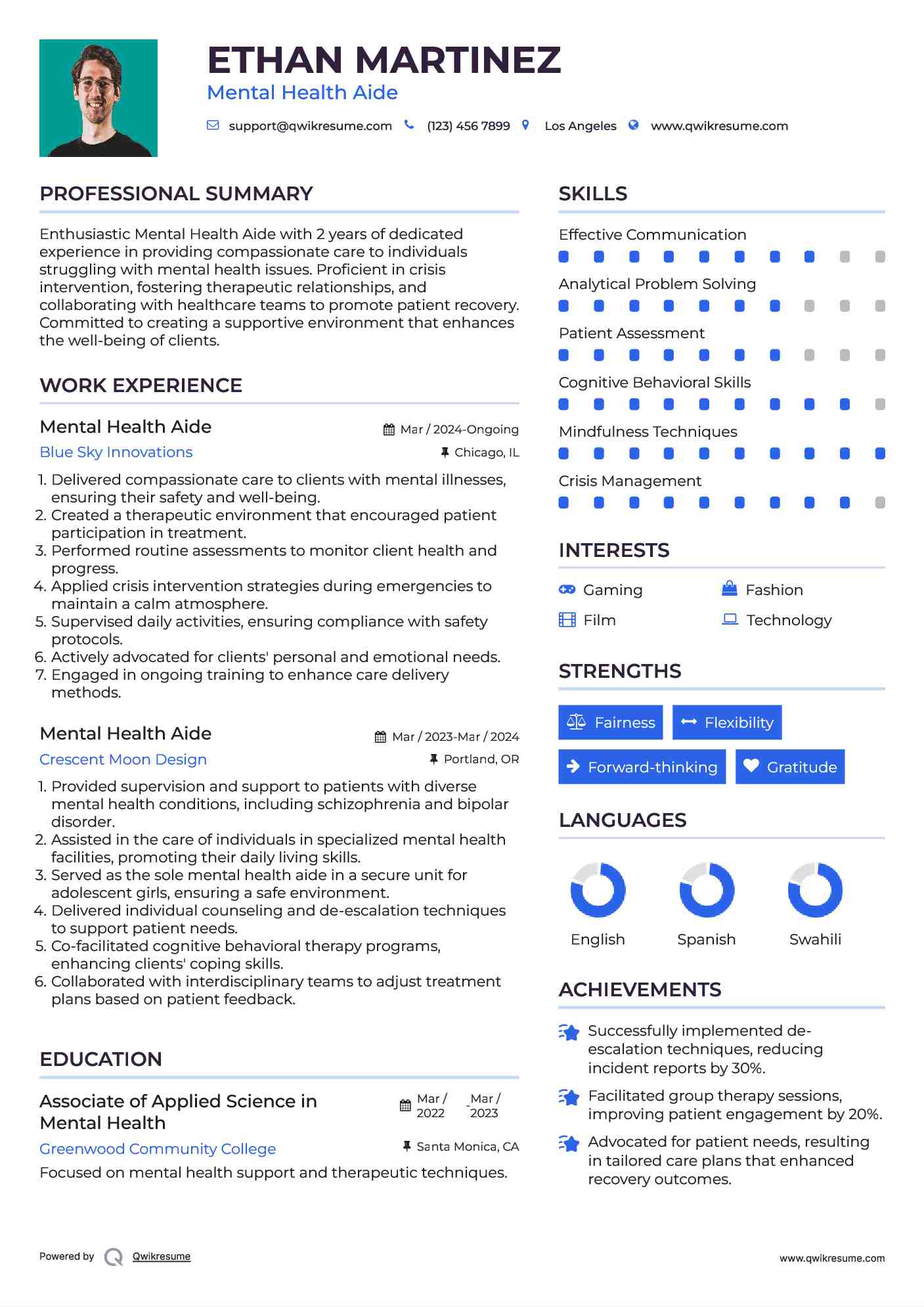 Mental Health Aide Resume Sample