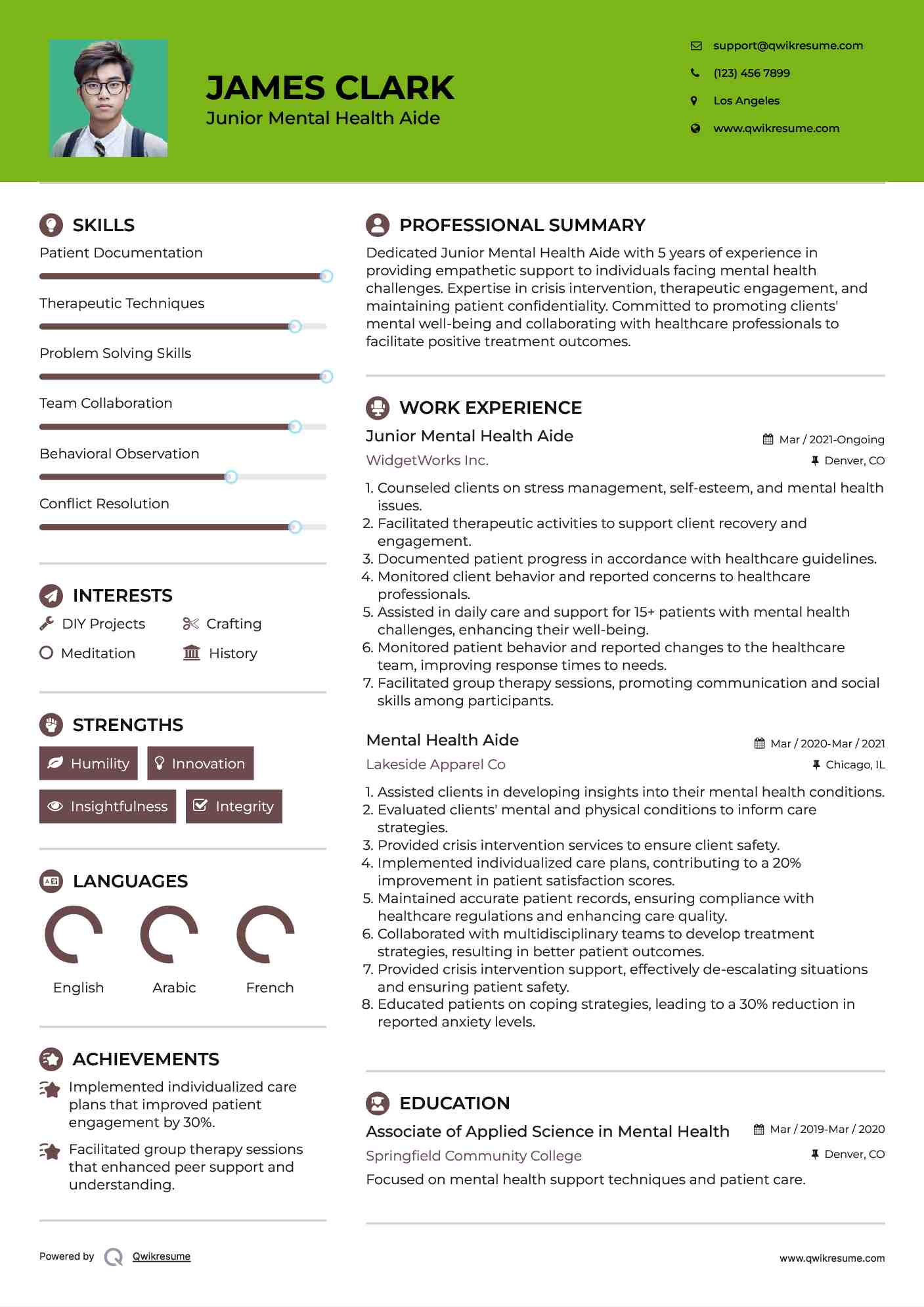 Junior Mental Health Aide Resume Format
