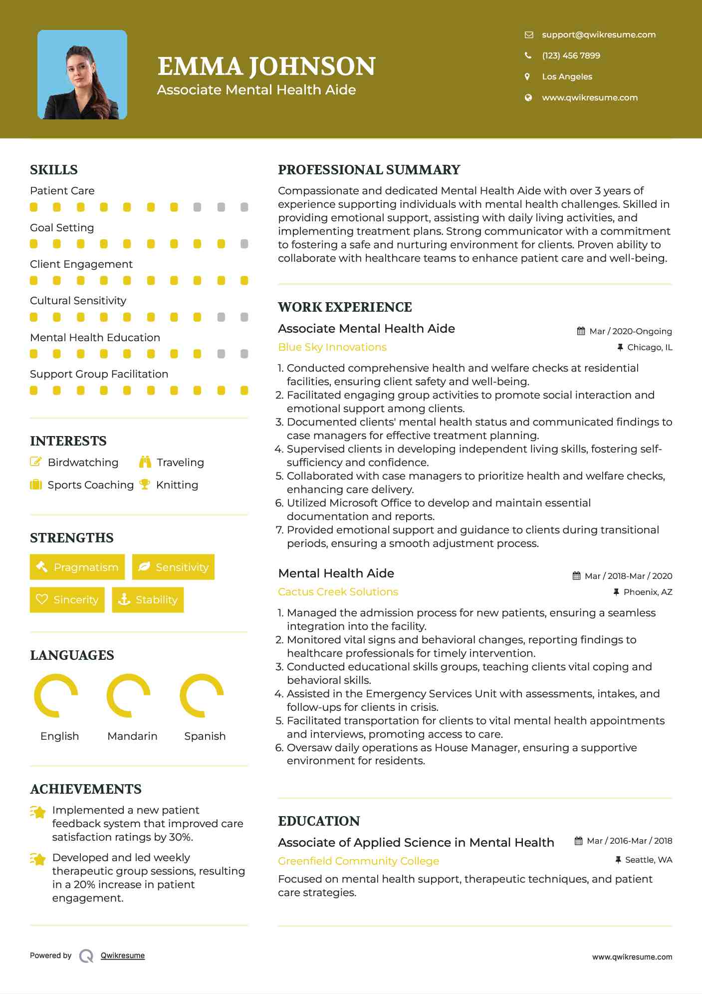 Associate Mental Health Aide Resume Format