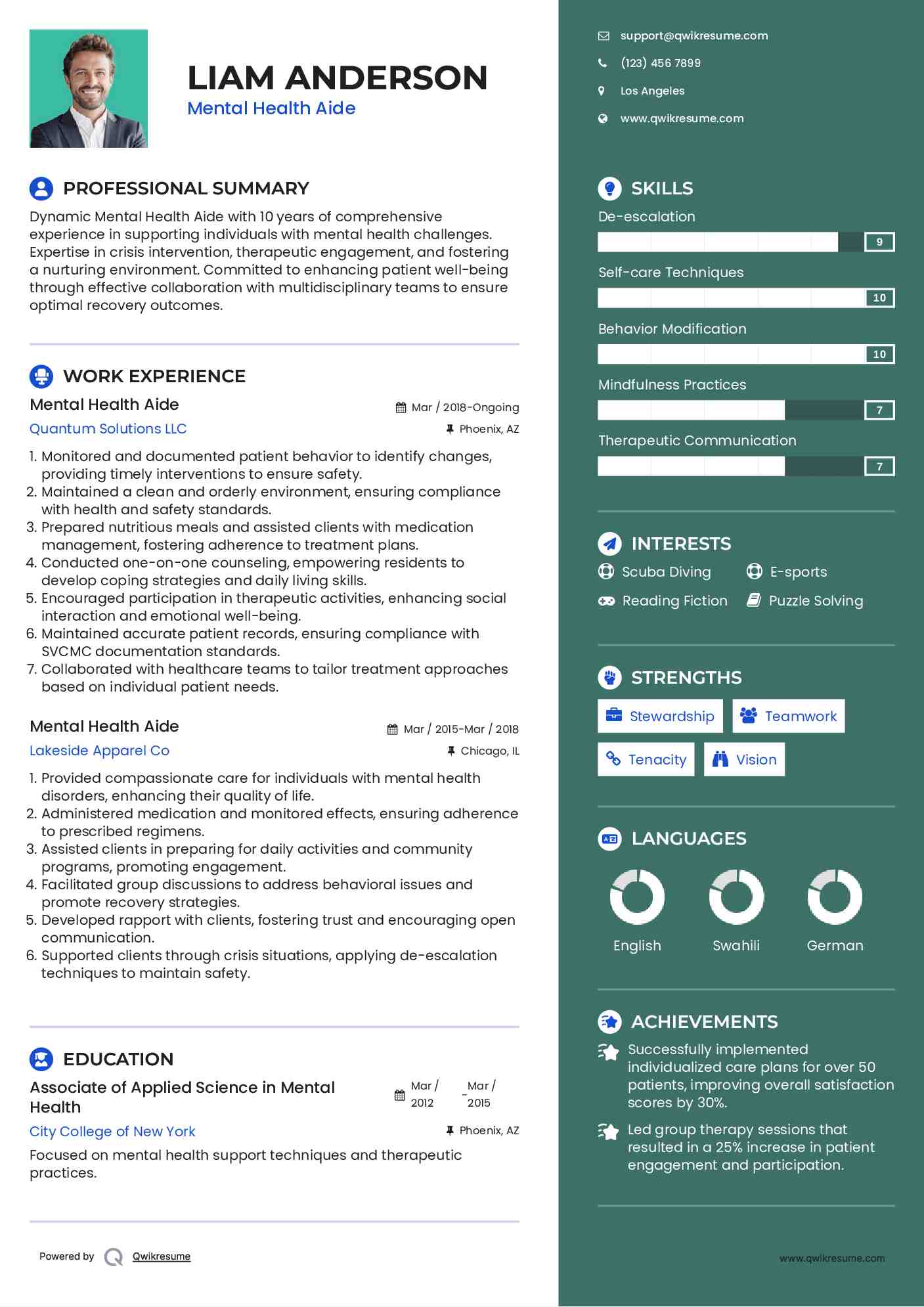 Mental Health Aide Resume Template