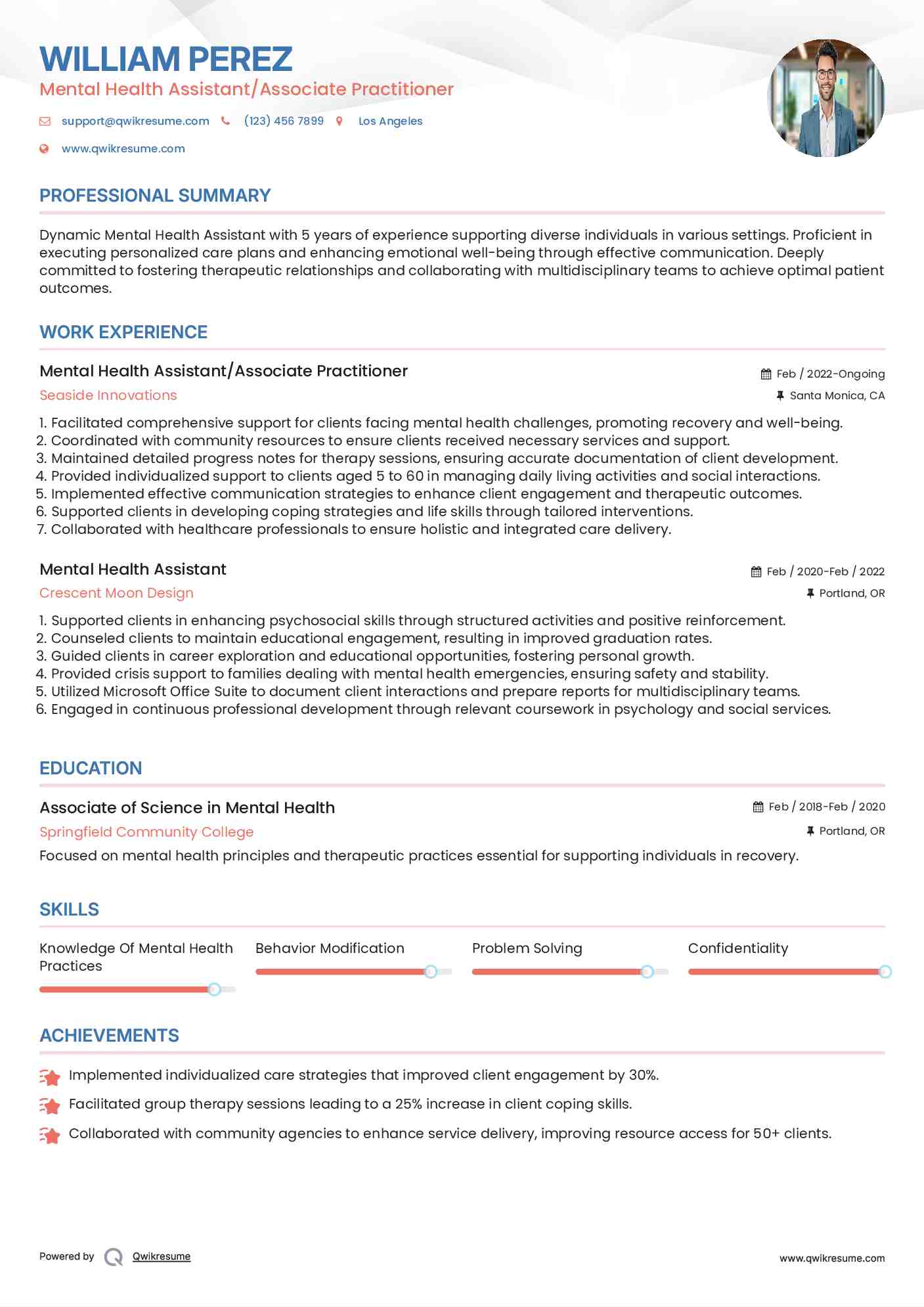 Mental Health Assistant/Associate Practitioner Resume Example