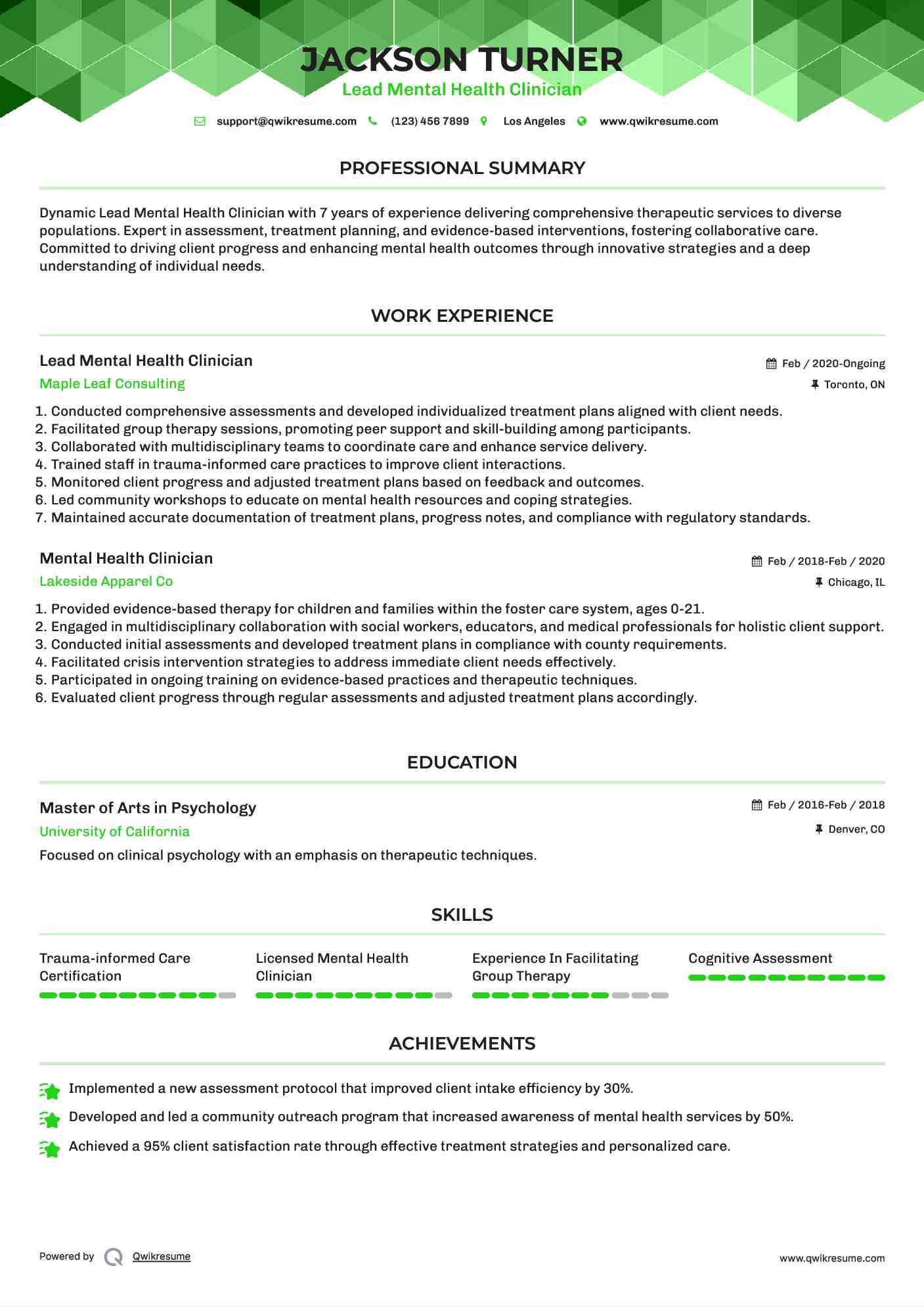 Lead Mental Health Clinician  Resume Template