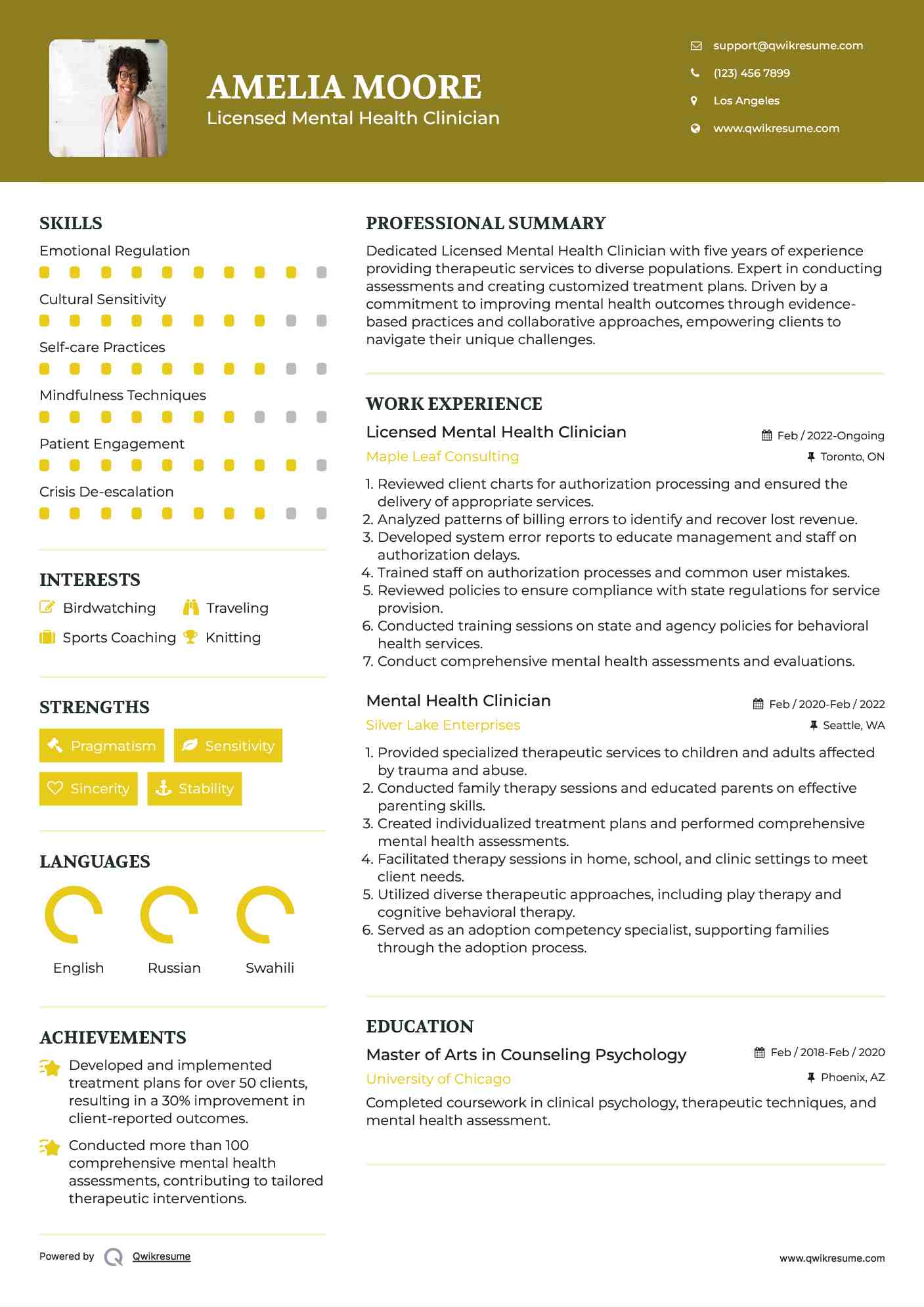 Licensed Mental Health Clinician Resume Format