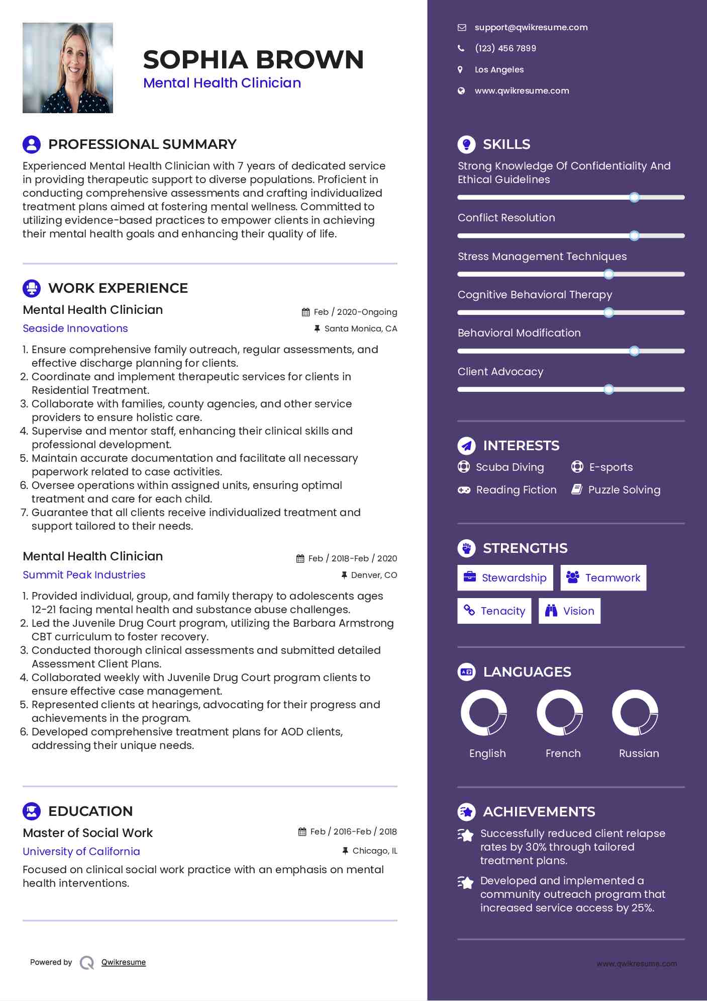 Mental Health Clinician Resume Example