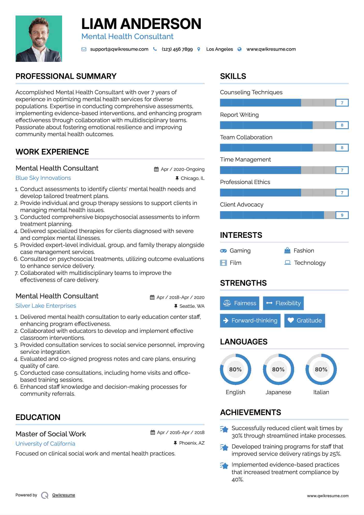 Mental Health Consultant Resume Sample