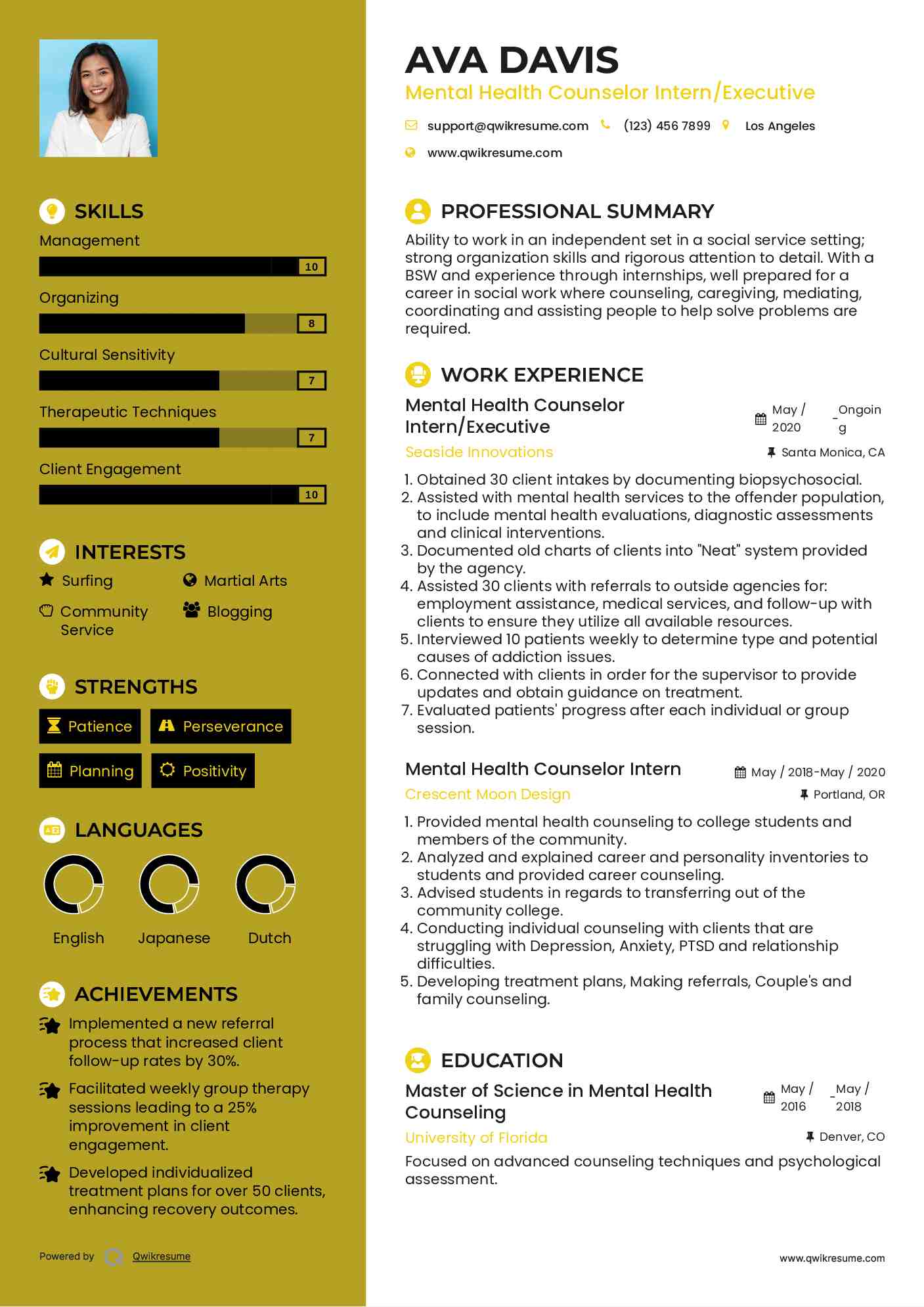 Mental Health Counselor Intern/Executive Resume Model