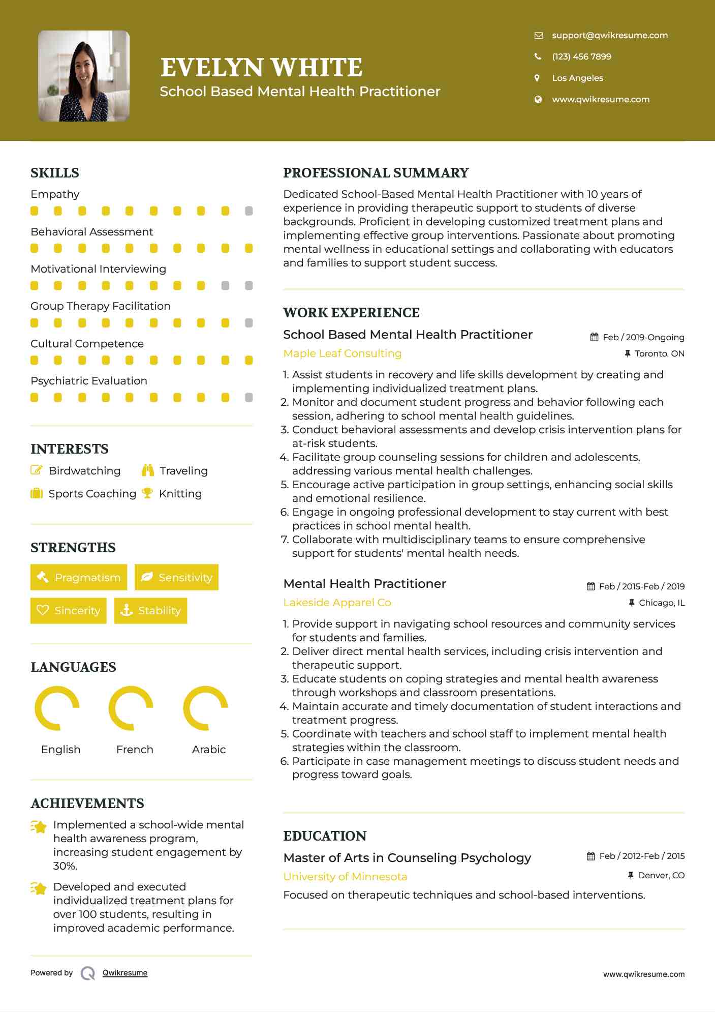 School Based Mental Health Practitioner Resume Model