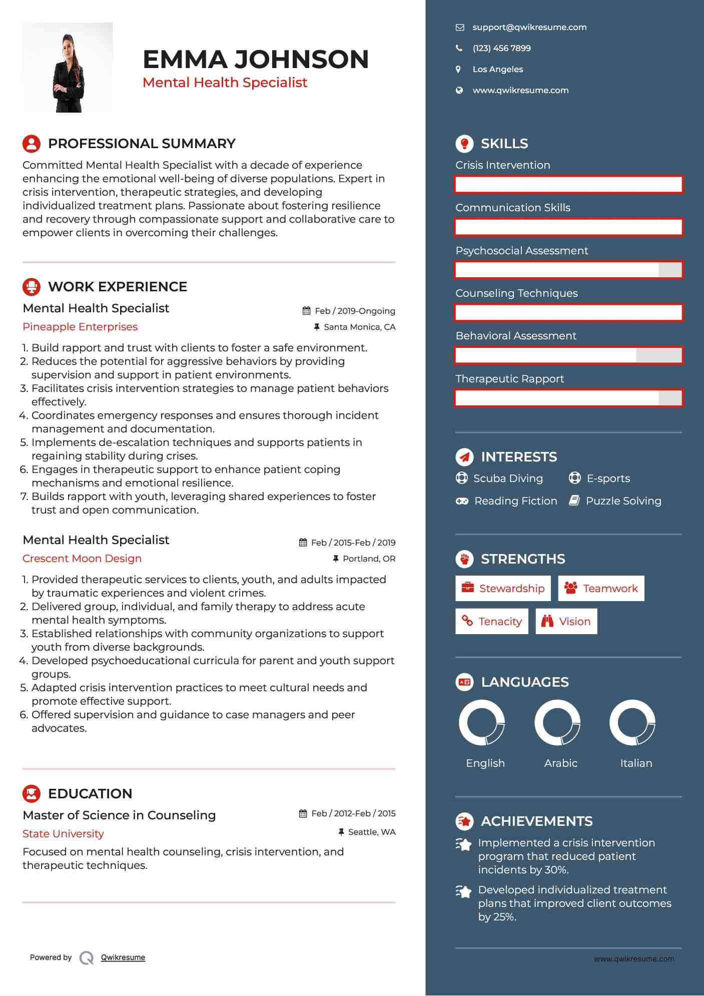 Mental Health Specialist Resume Example