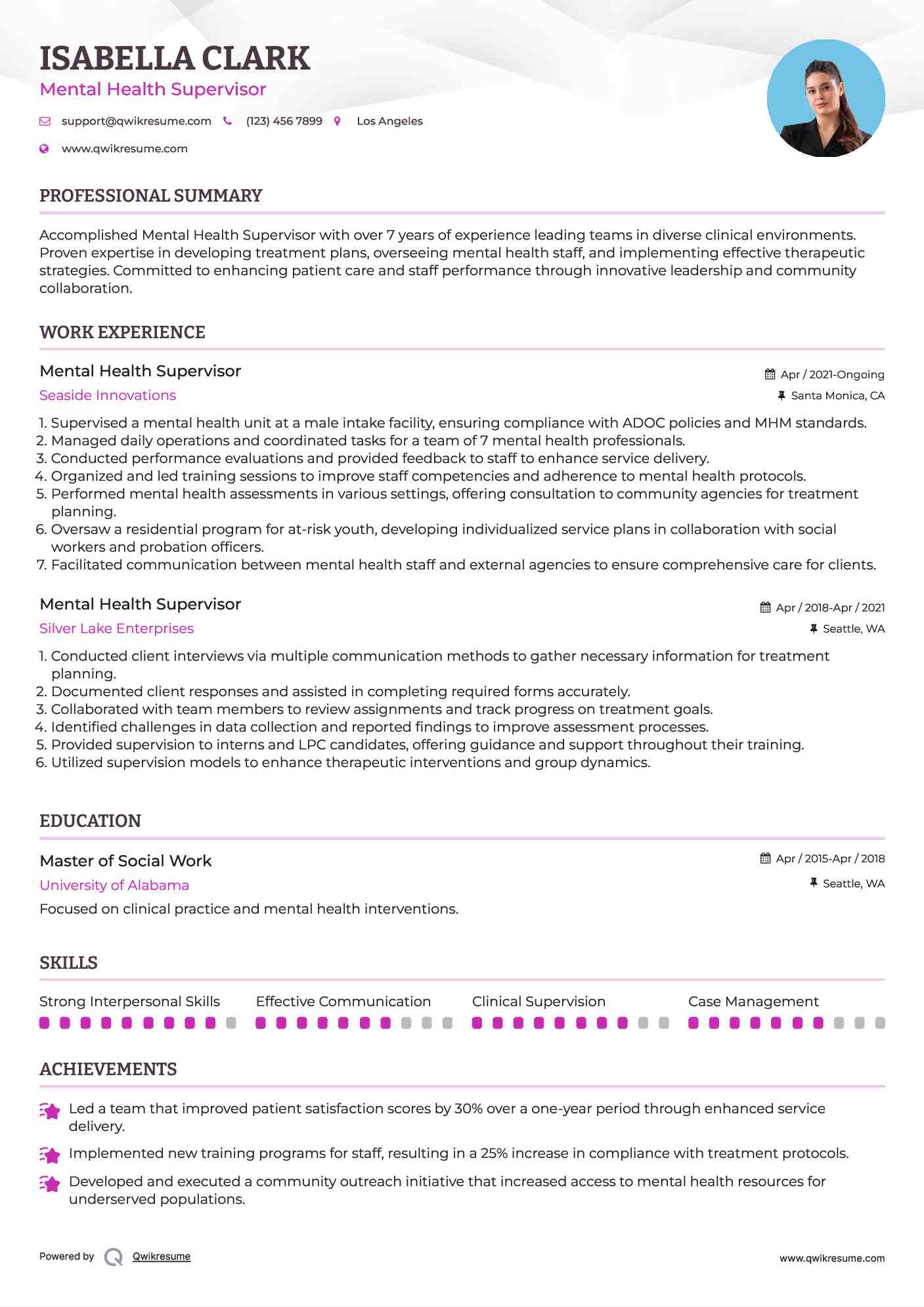 Mental Health Supervisor Resume Model