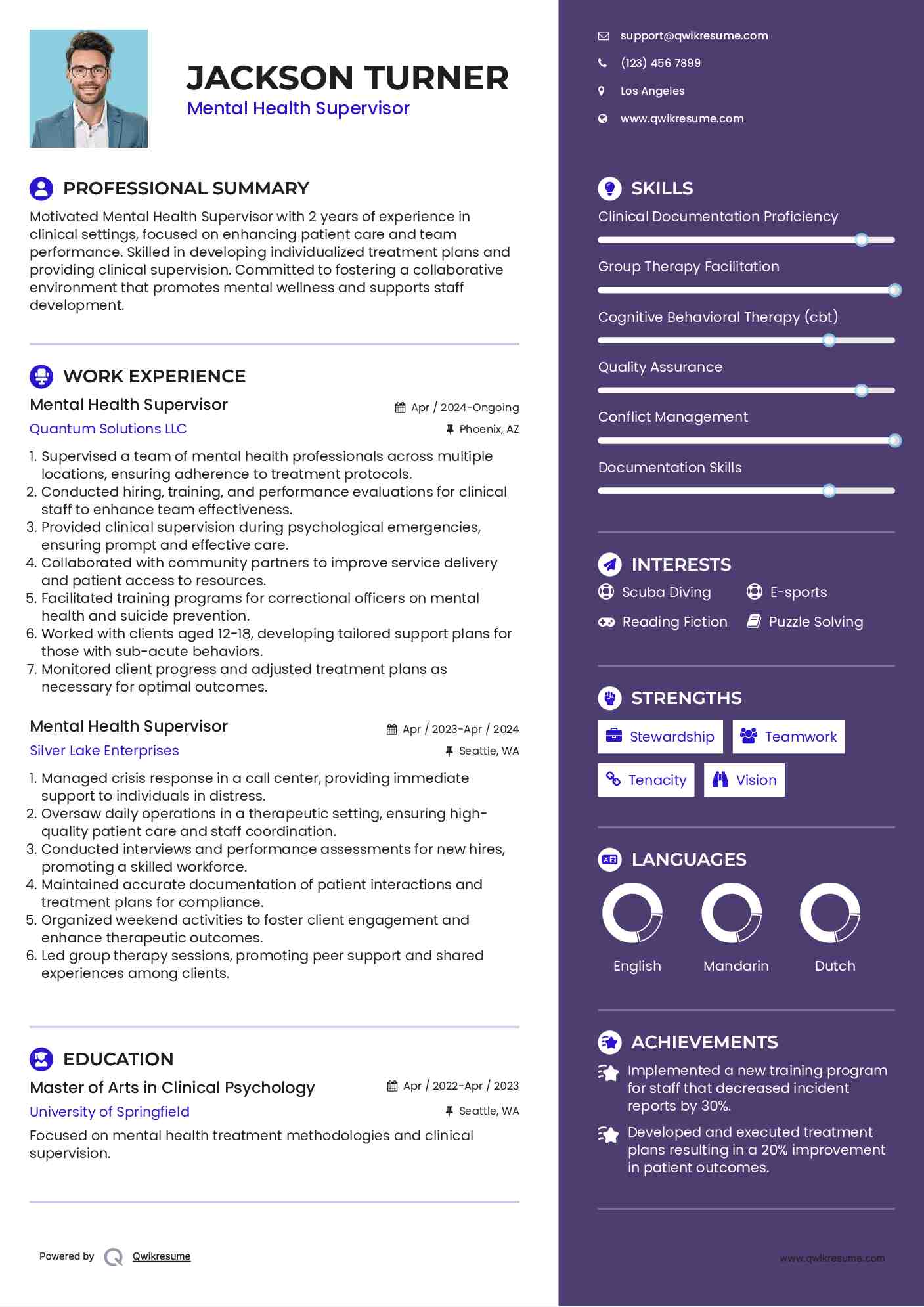 Mental Health Supervisor Resume Model