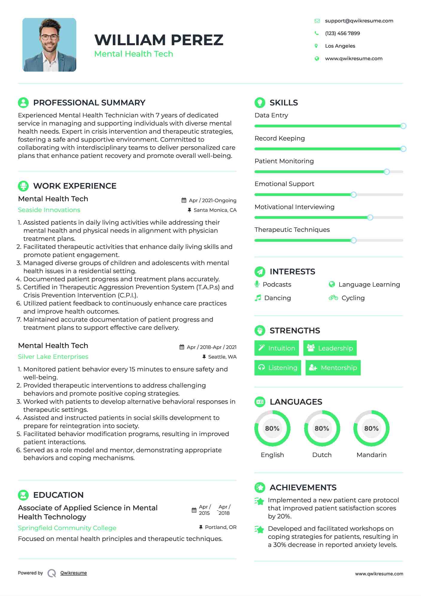 Mental Health Tech Resume Model