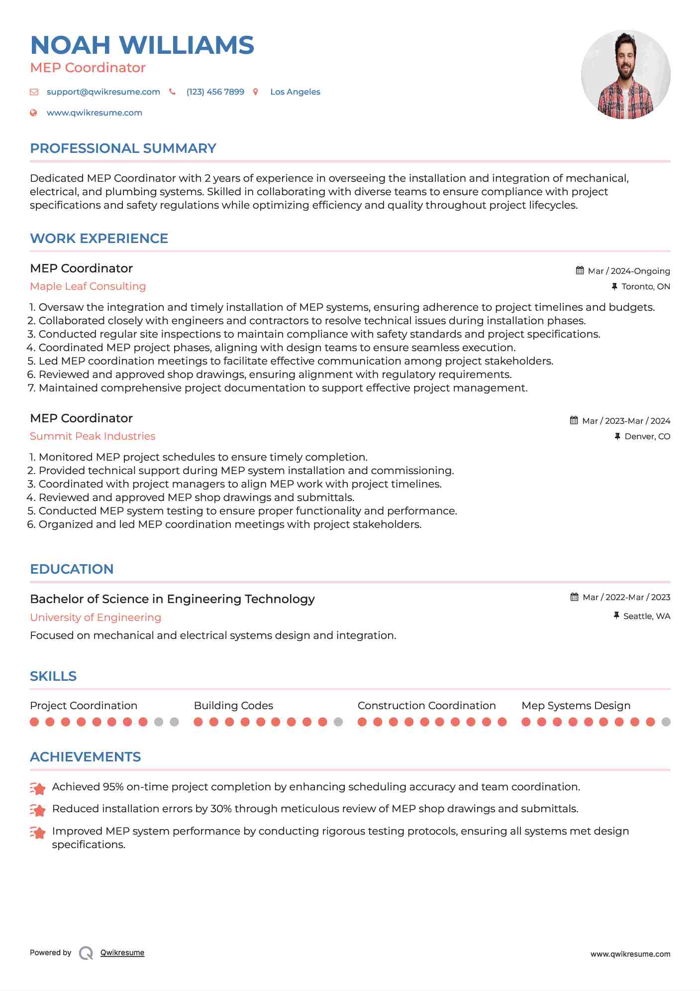 MEP Coordinator Resume Example