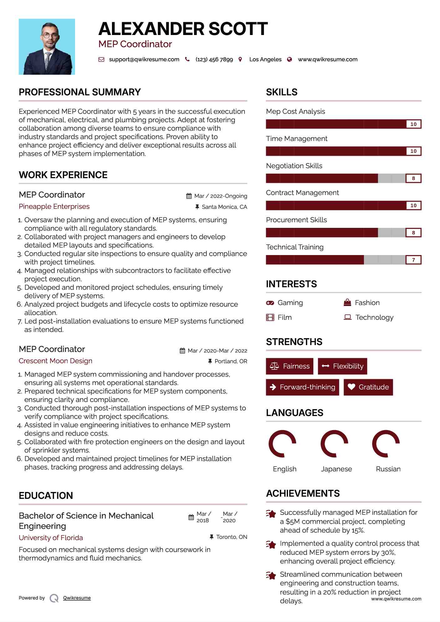 MEP Coordinator Resume Example