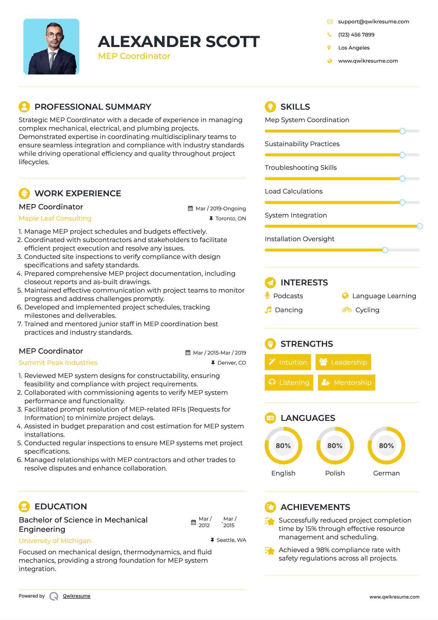MEP Coordinator Resume Format