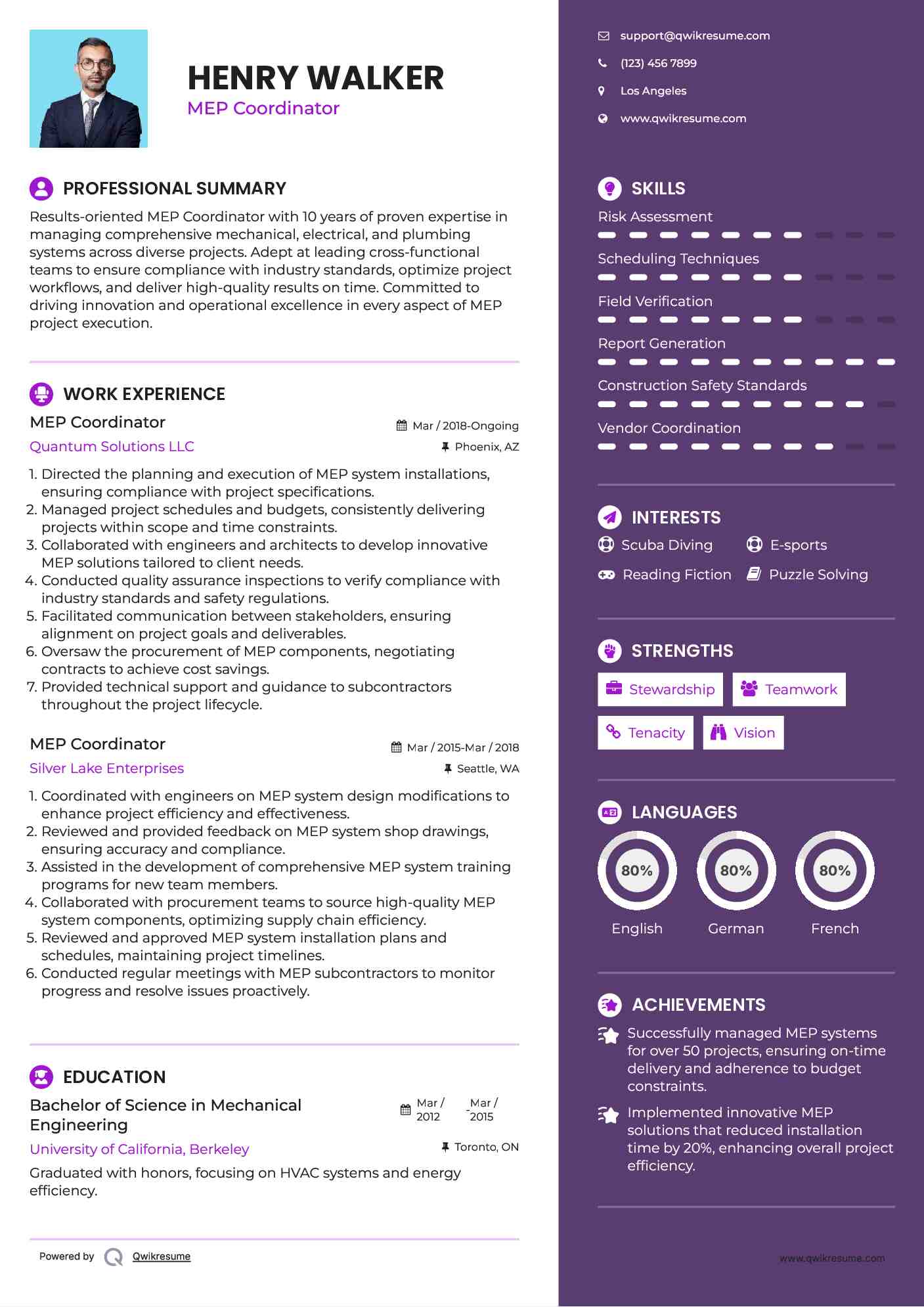 MEP Coordinator Resume Template