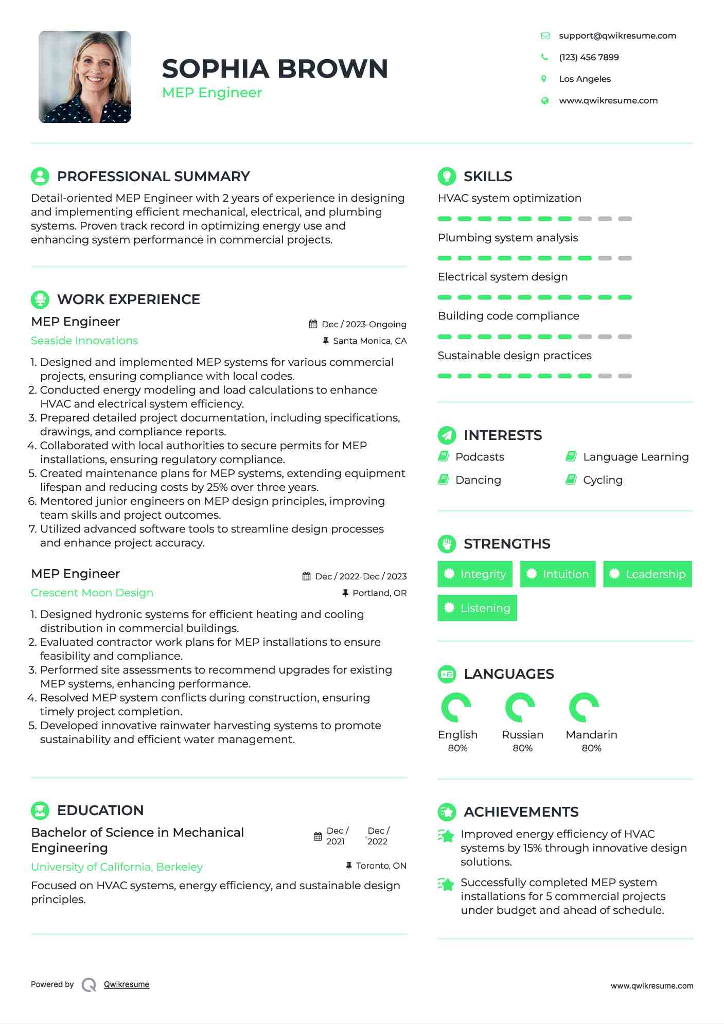 MEP Engineer Resume Example