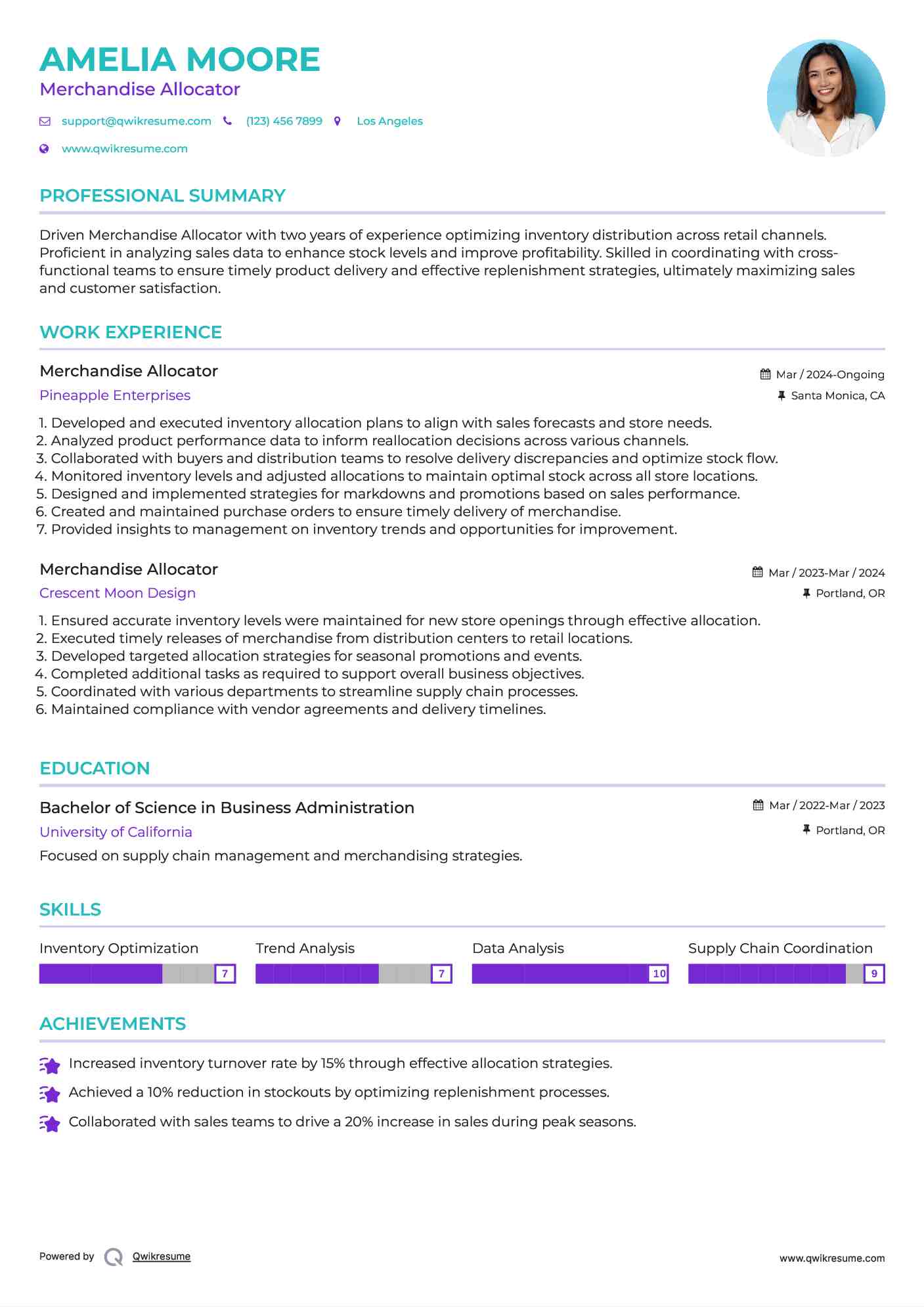 Merchandise Allocator Resume Example