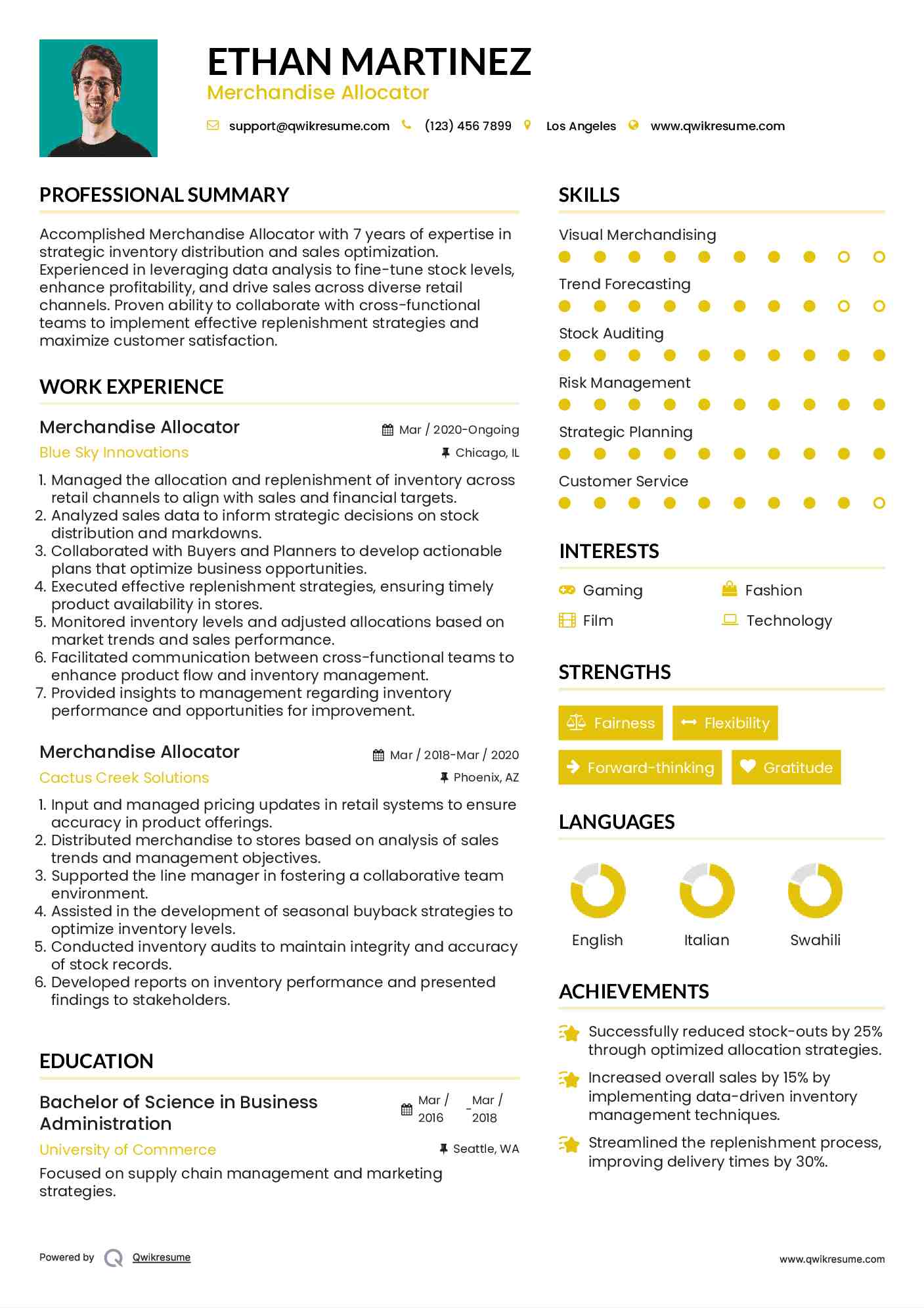 Merchandise Allocator Resume Example
