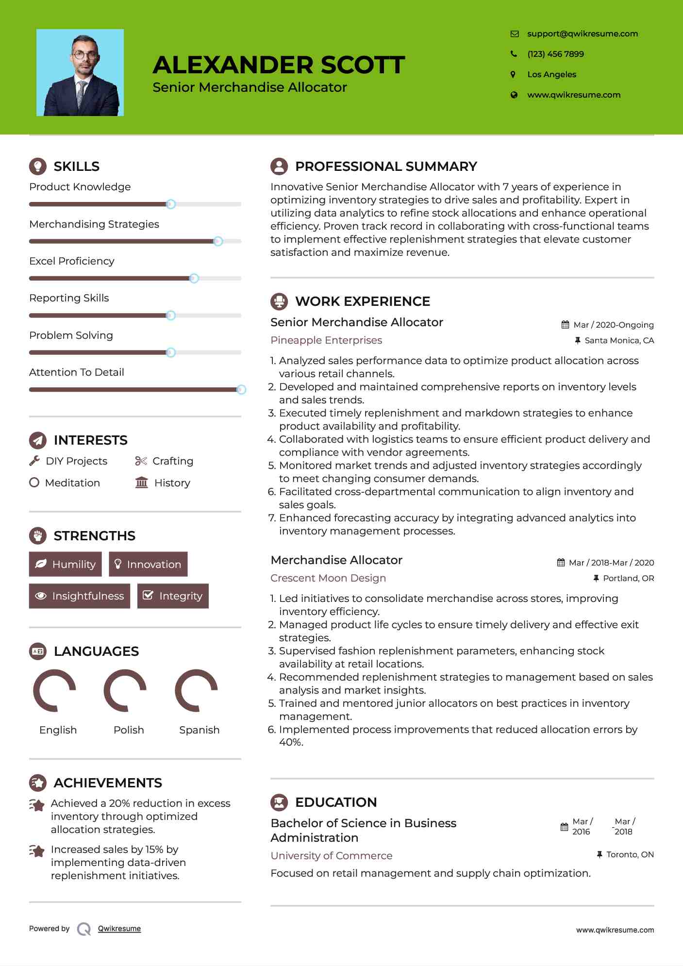 Senior Merchandise Allocator Resume Model