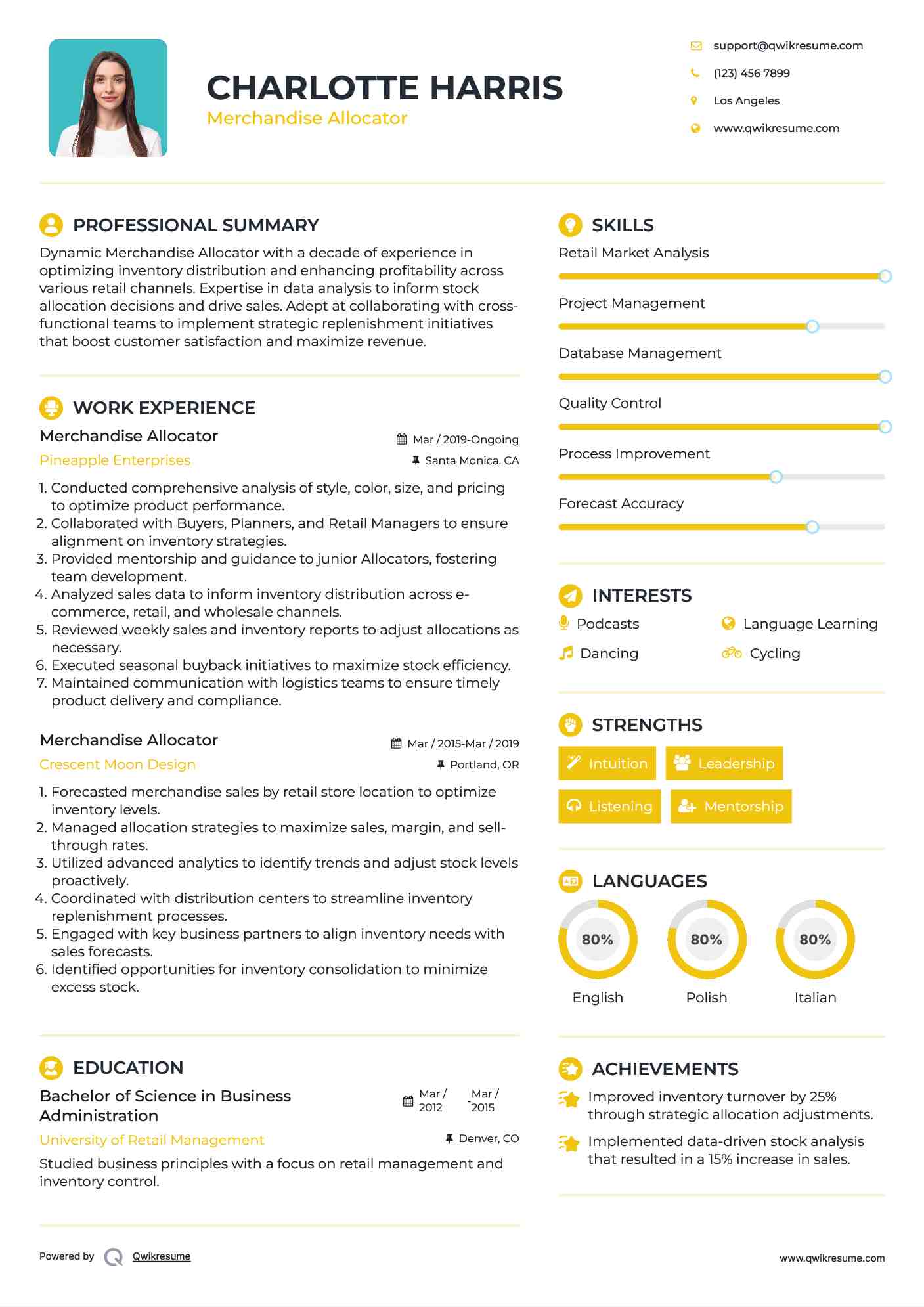 Merchandise Allocator Resume Sample