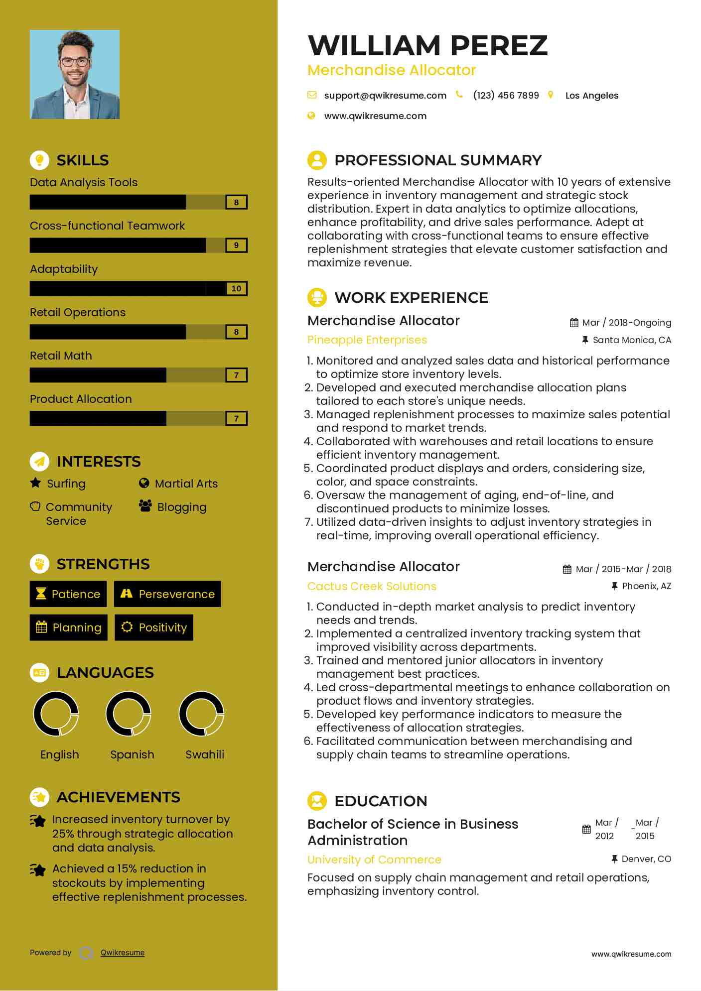 Merchandise Allocator Resume Template