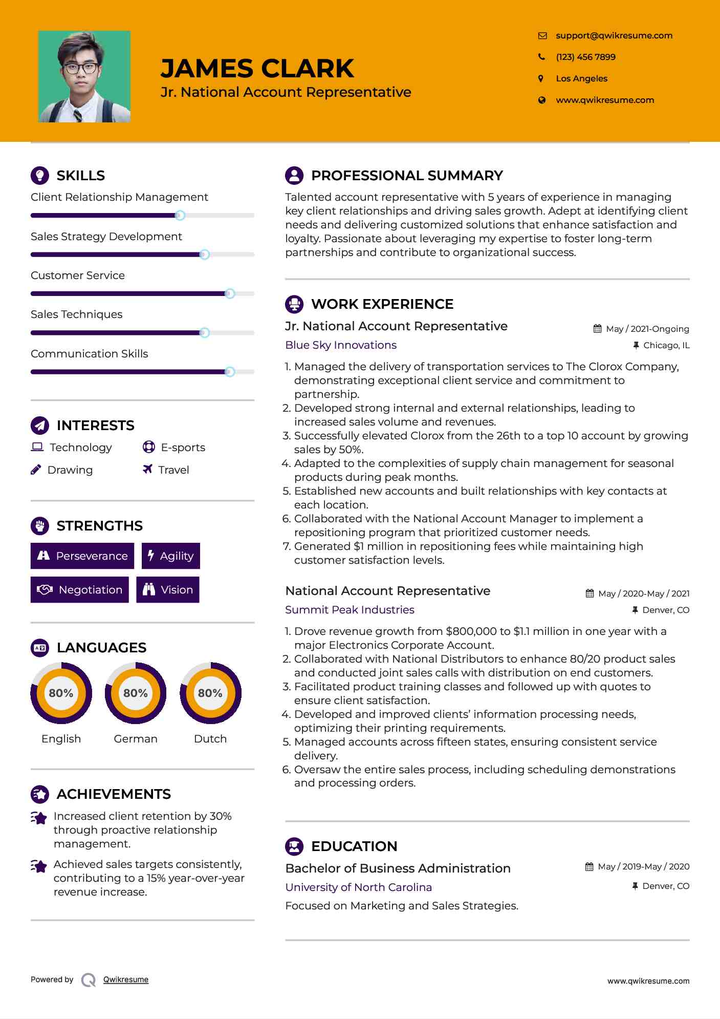 Jr. National Account Representative Resume Model