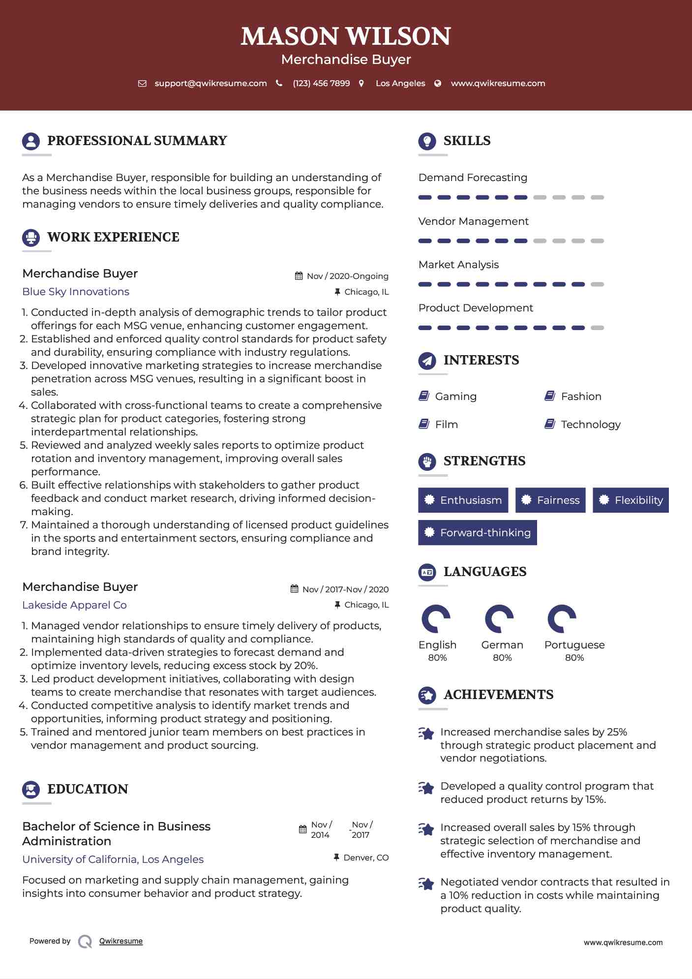 Merchandise Buyer Resume Example