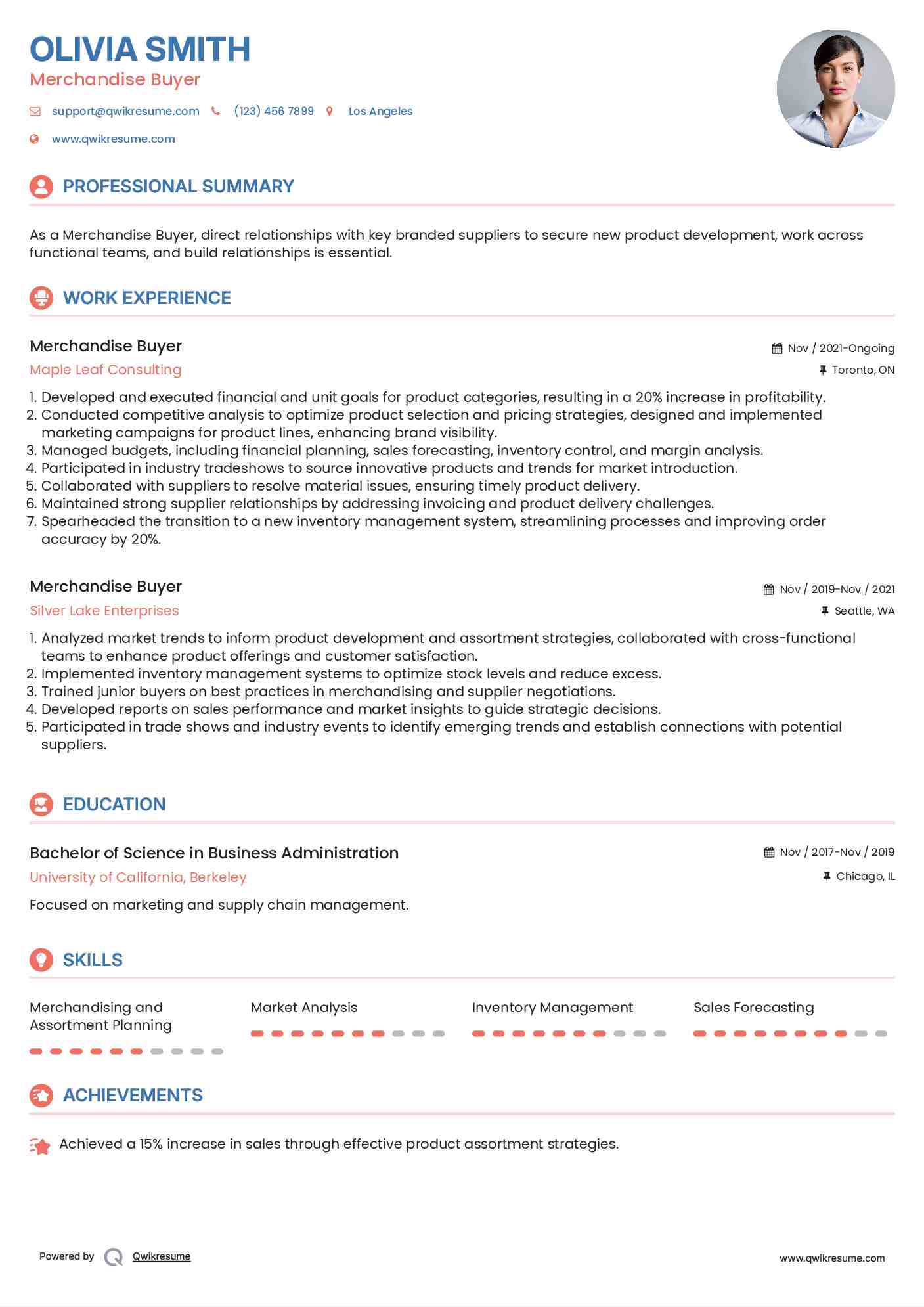 Merchandise Buyer Resume Sample