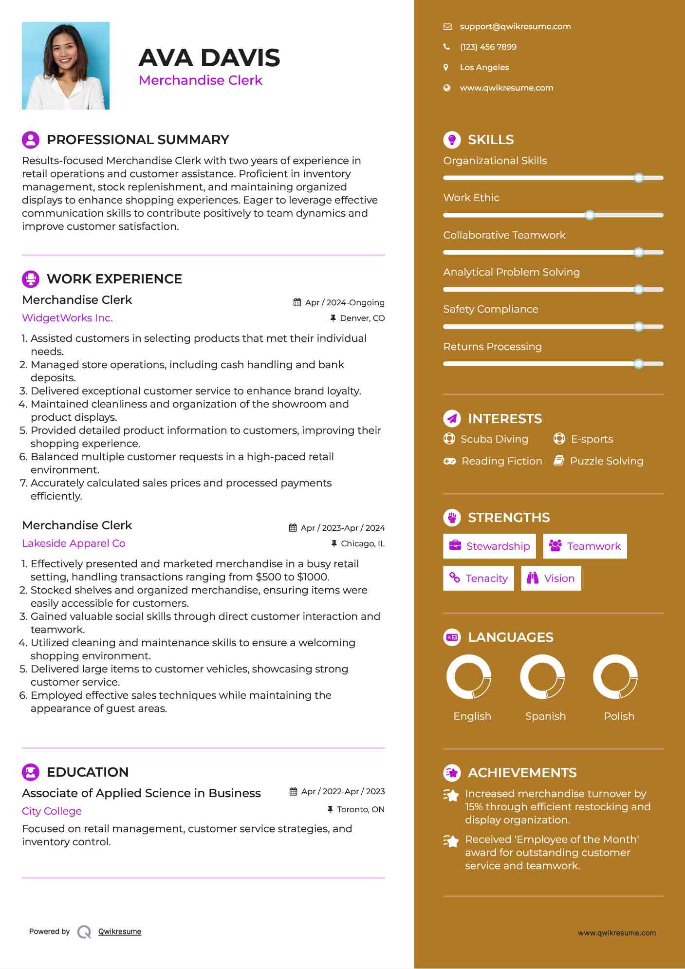 Merchandise Clerk Resume Model