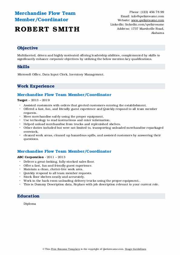 Merchandise Flow Team Member Resume Samples Qwikresume
