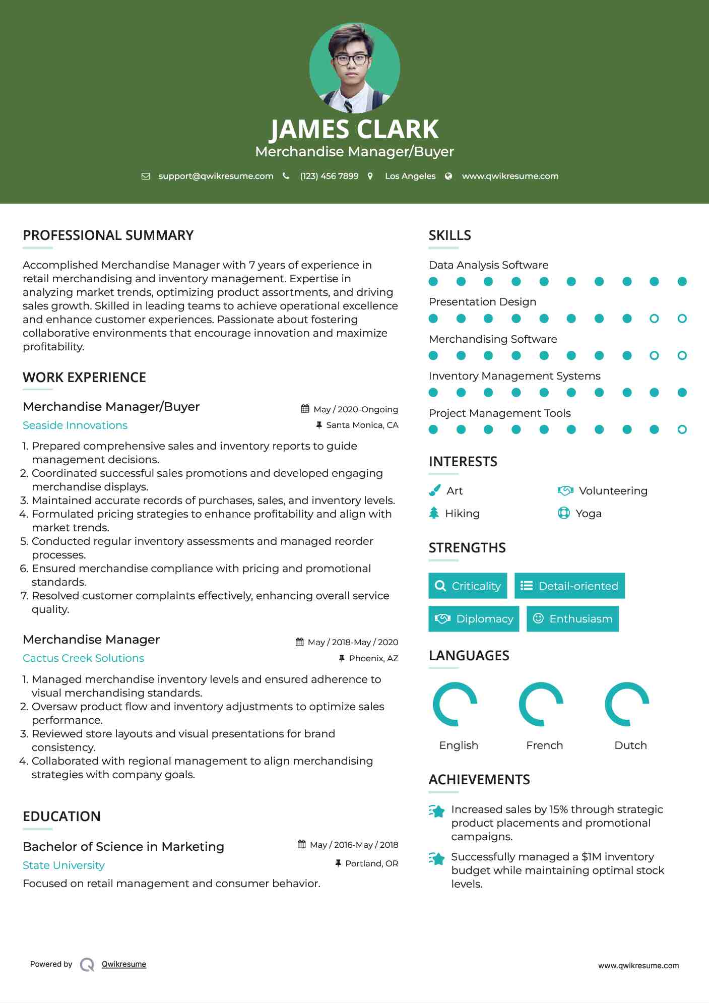 Merchandise Manager/Buyer Resume Example