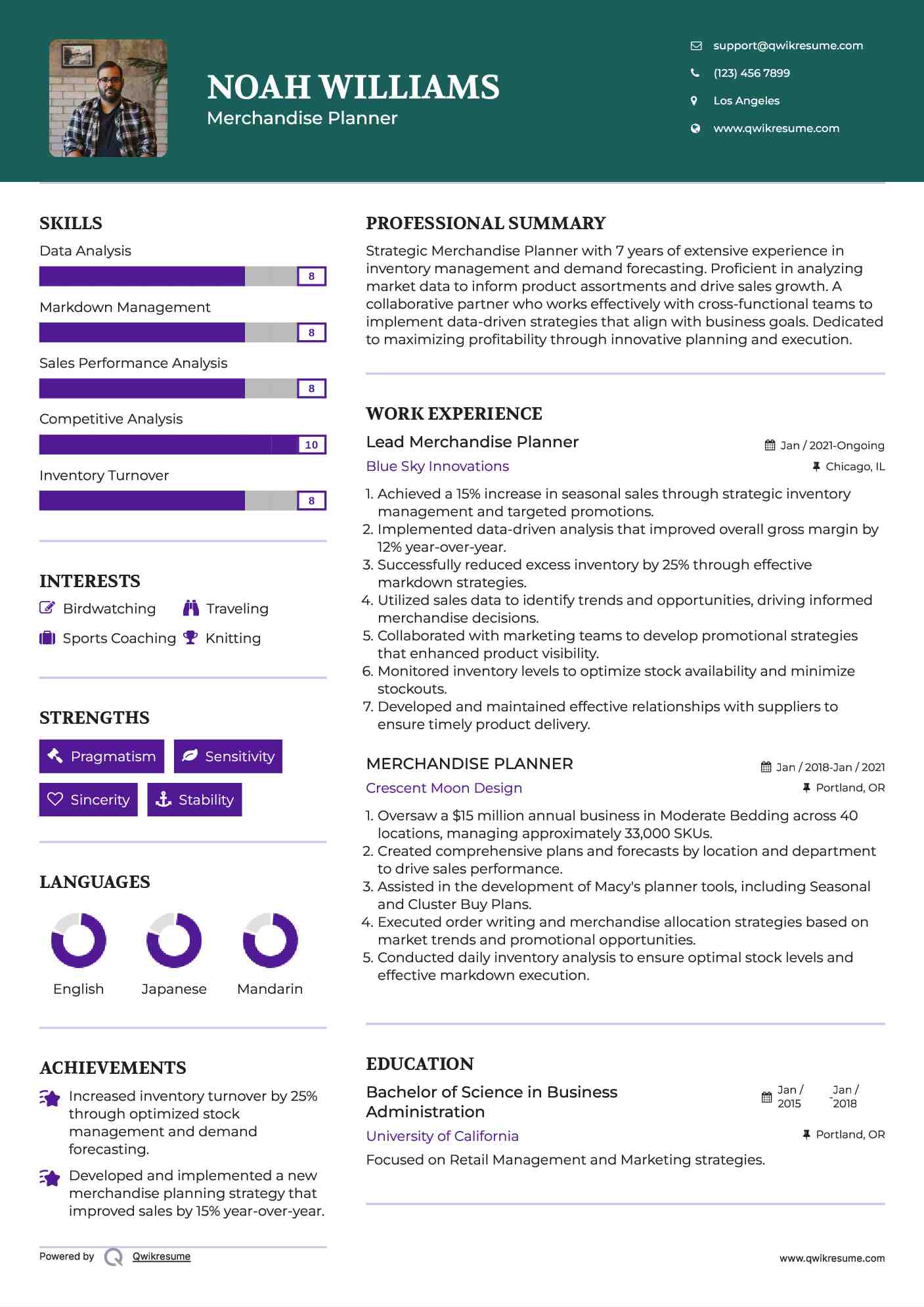 Lead Merchandise Planner Resume Template