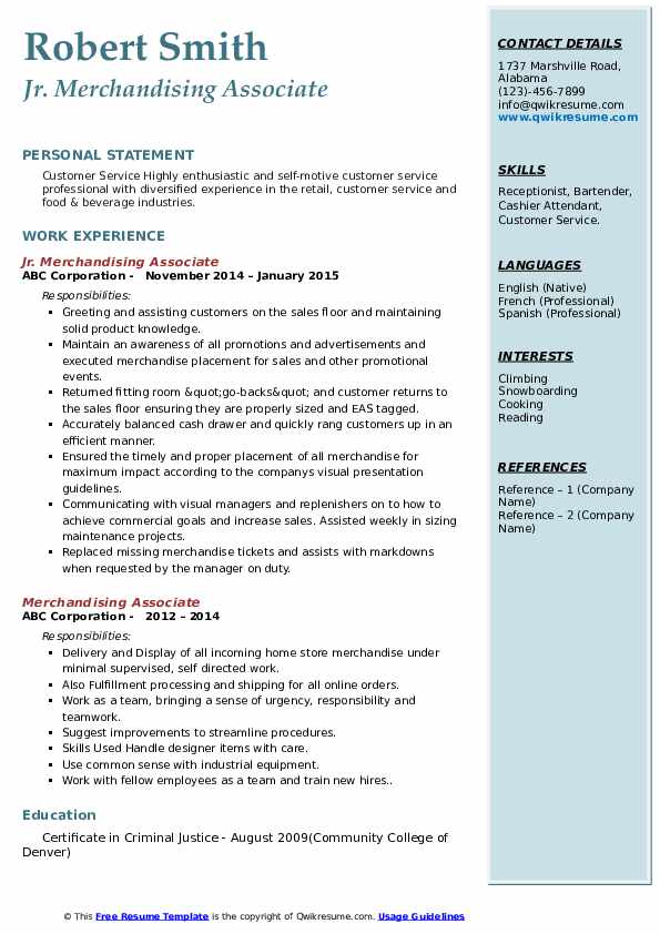 Merchandising Associate Resume Samples QwikResume