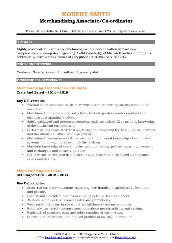 Merchandising Associate Resume Samples QwikResume