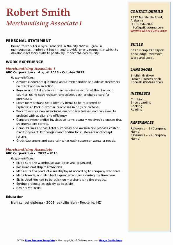 Merchandising Associate Resume Samples QwikResume