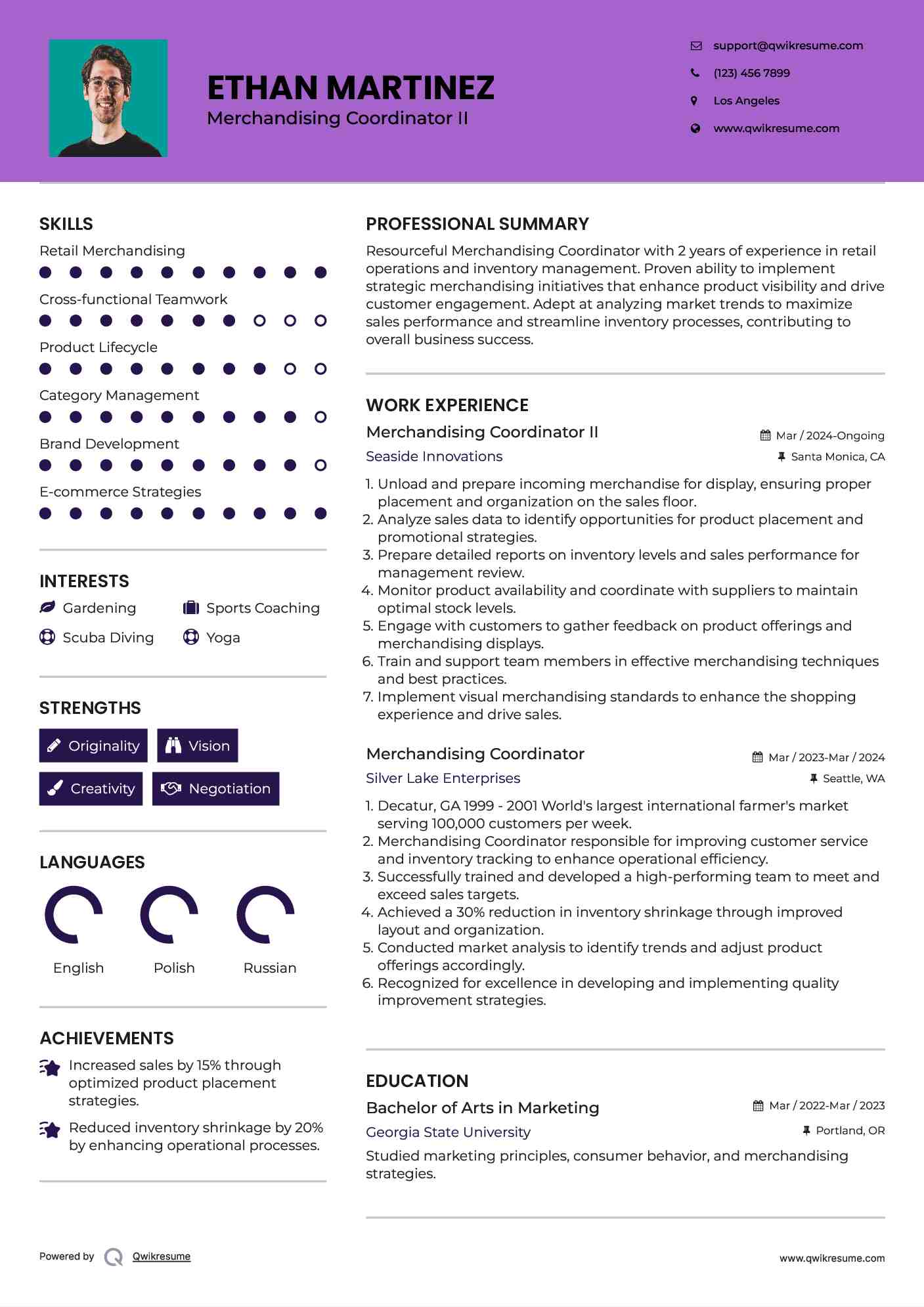 Merchandising Coordinator II Resume Template